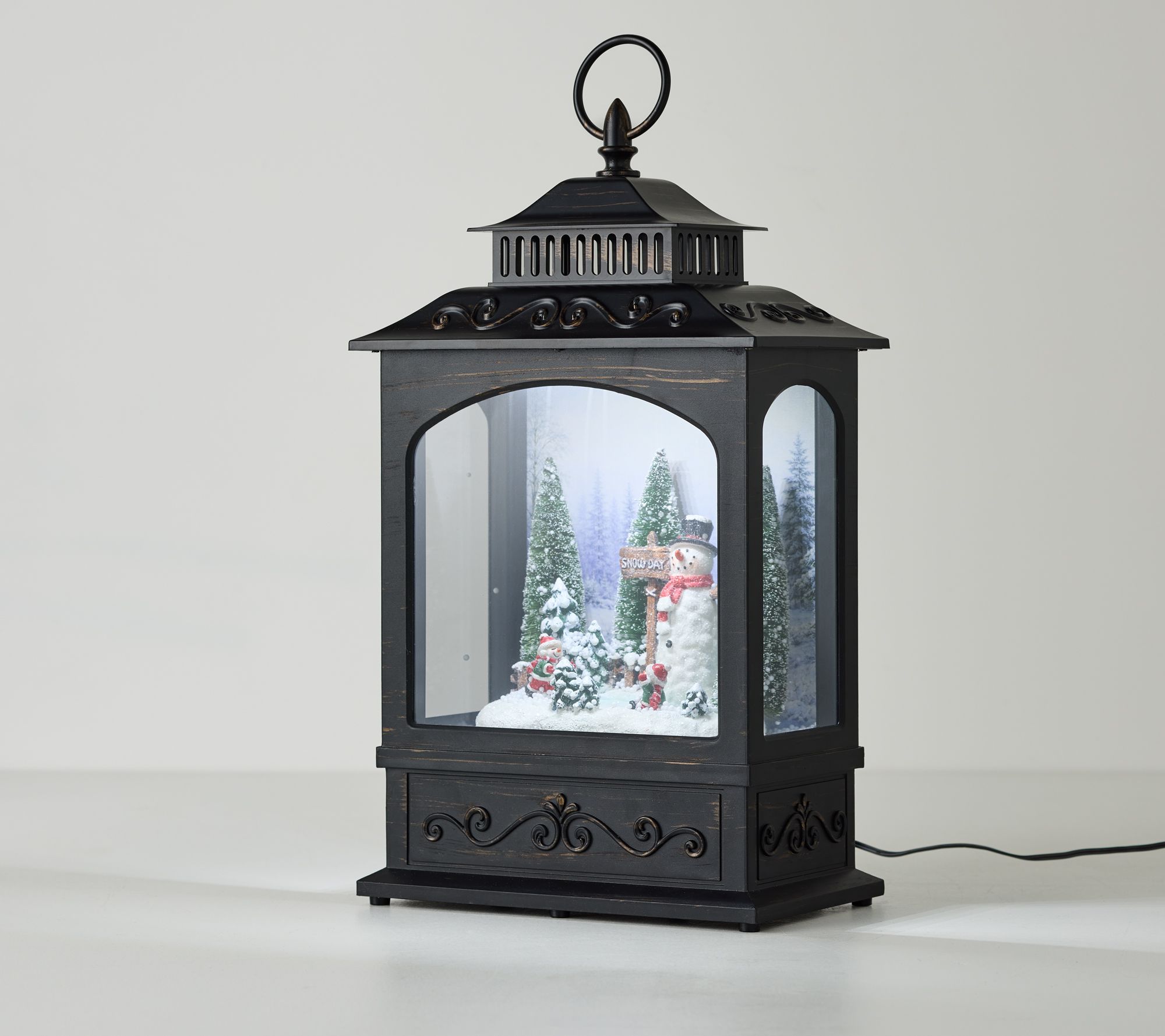Christmas Time Reflections Lit Snowing Lantern by Valerie