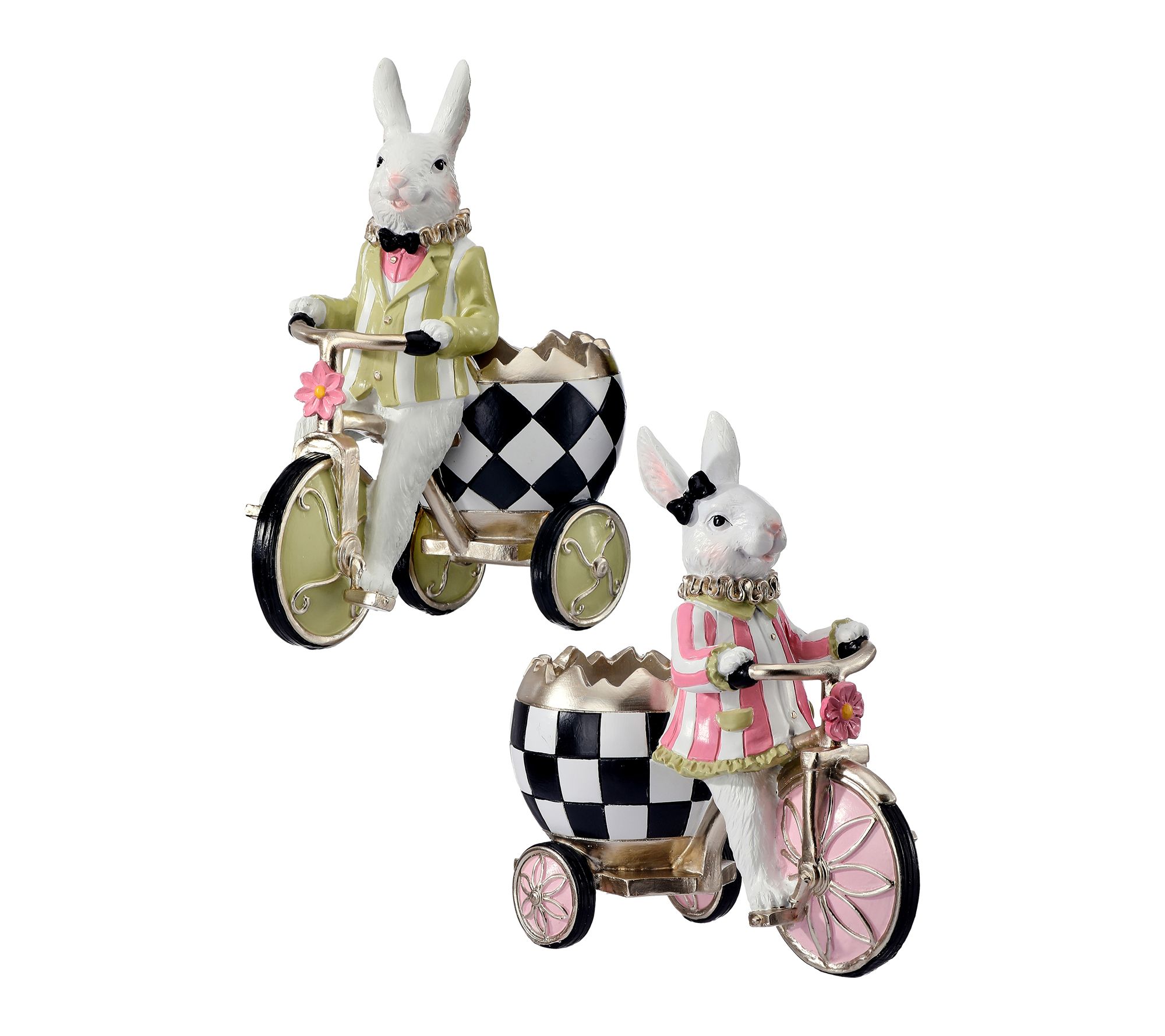 8.5" Resin Garden Bunny Tricycle Set of 2 By Valerie
