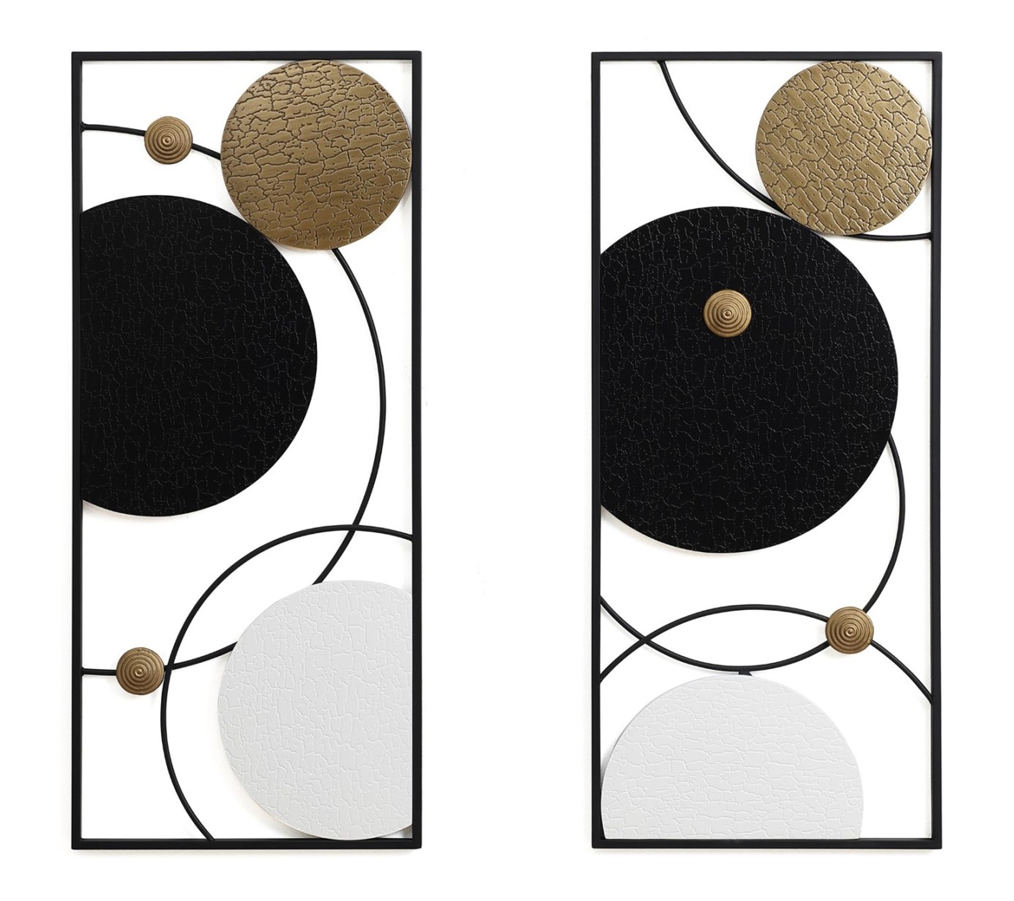 LuxenHome 2-Pc Black, White, a nd Gold Abstrac t Wall Decor