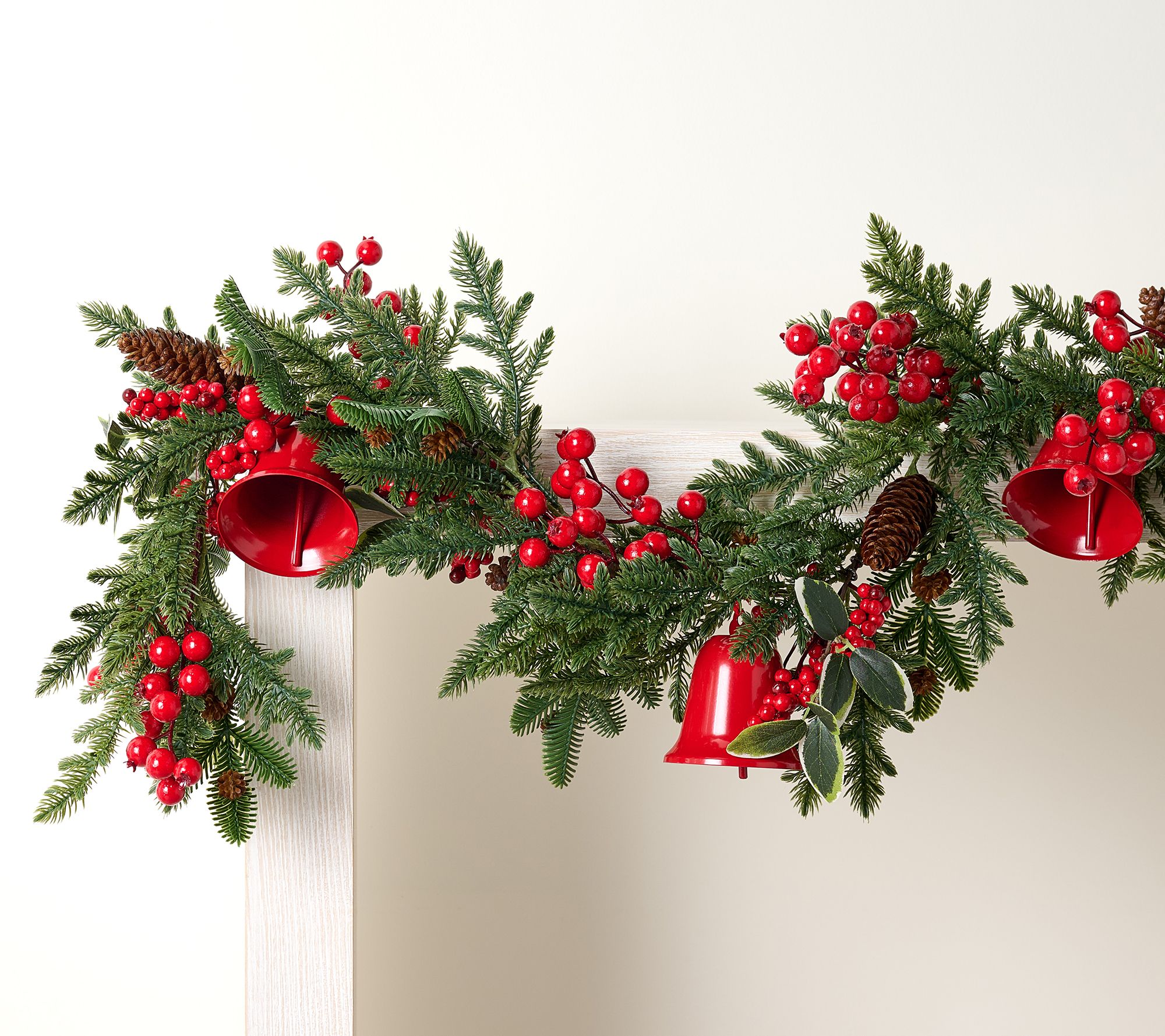 Velvet Ribbon and Bells 4' Garland with Greenery by Valerie | QVC
