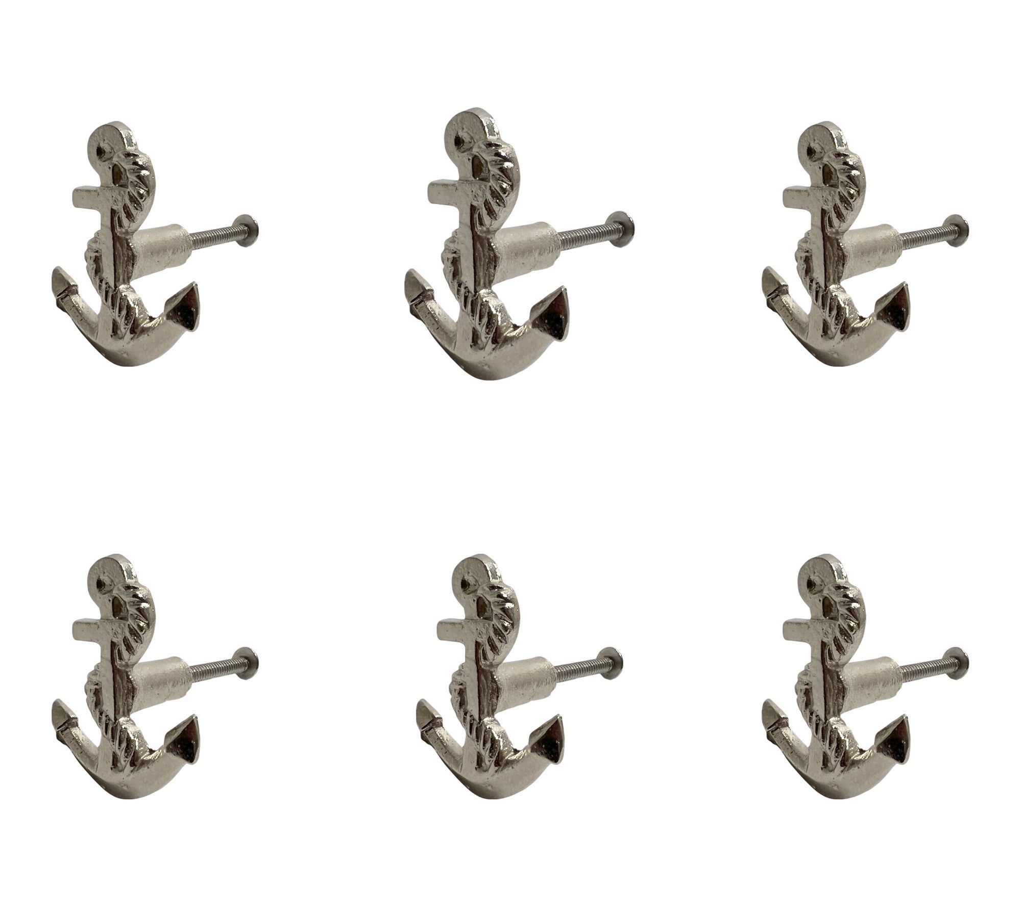 HomeRoots Set of 6 Silver Anchor Metal Drawer Knobs