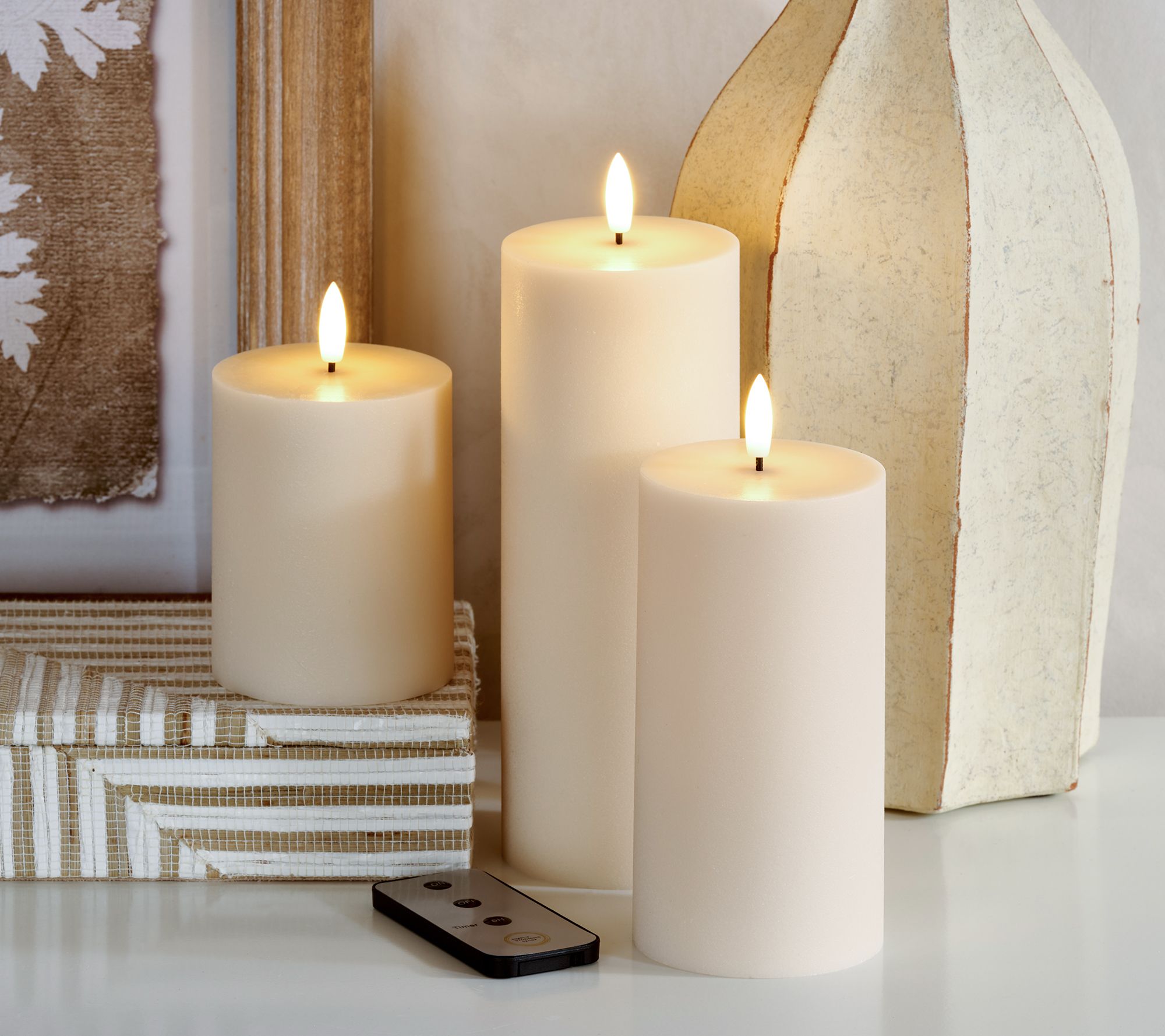 "As Is" Simply Stunning S/3 Sand Finish FlamelessCandle by Janine Graff