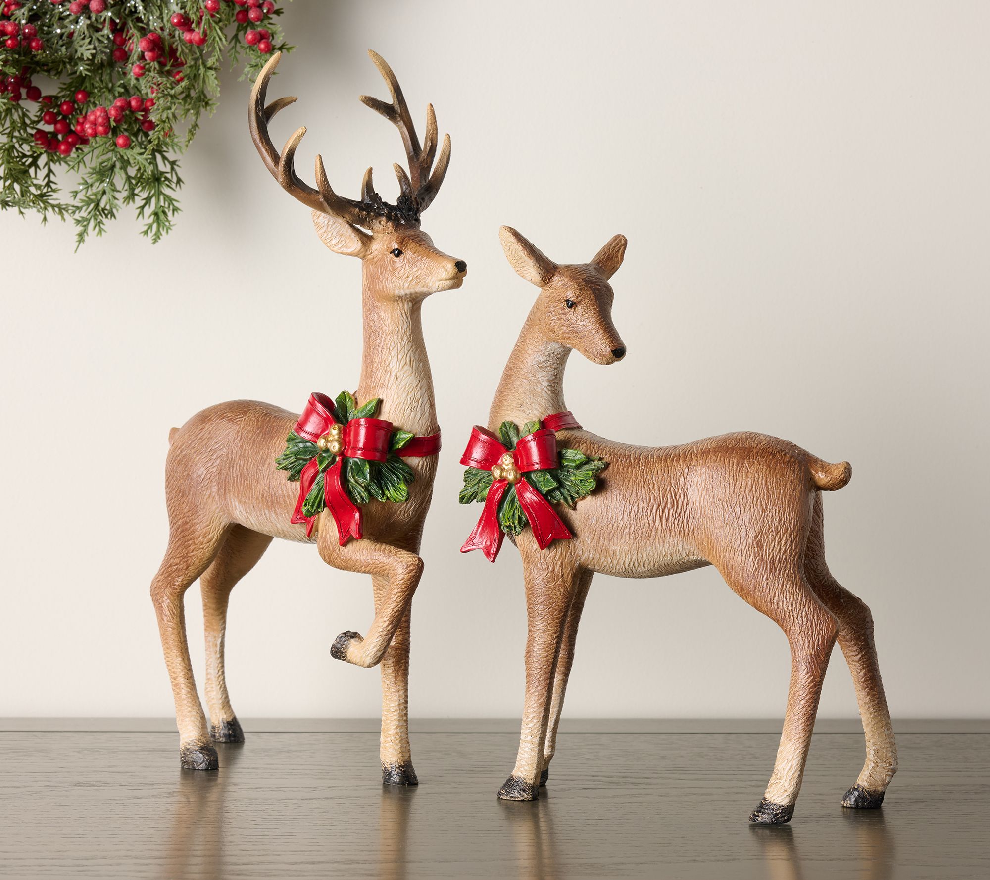 "As Is" Set of 2 Deer Figures with Bow by Valerie