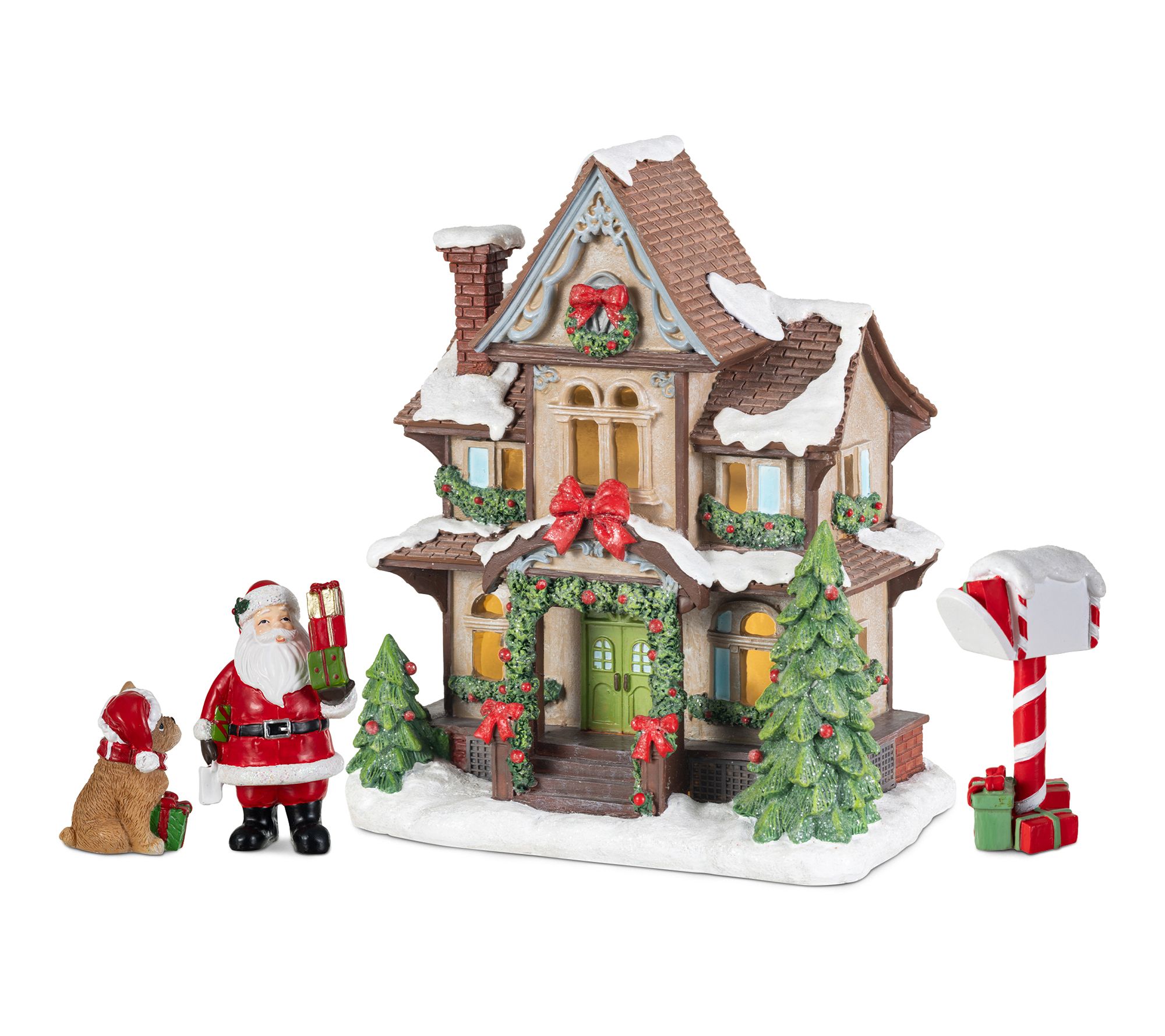 Glitzhome S/4 Christmas Lighetd Resin Mininature House w/ Timer
