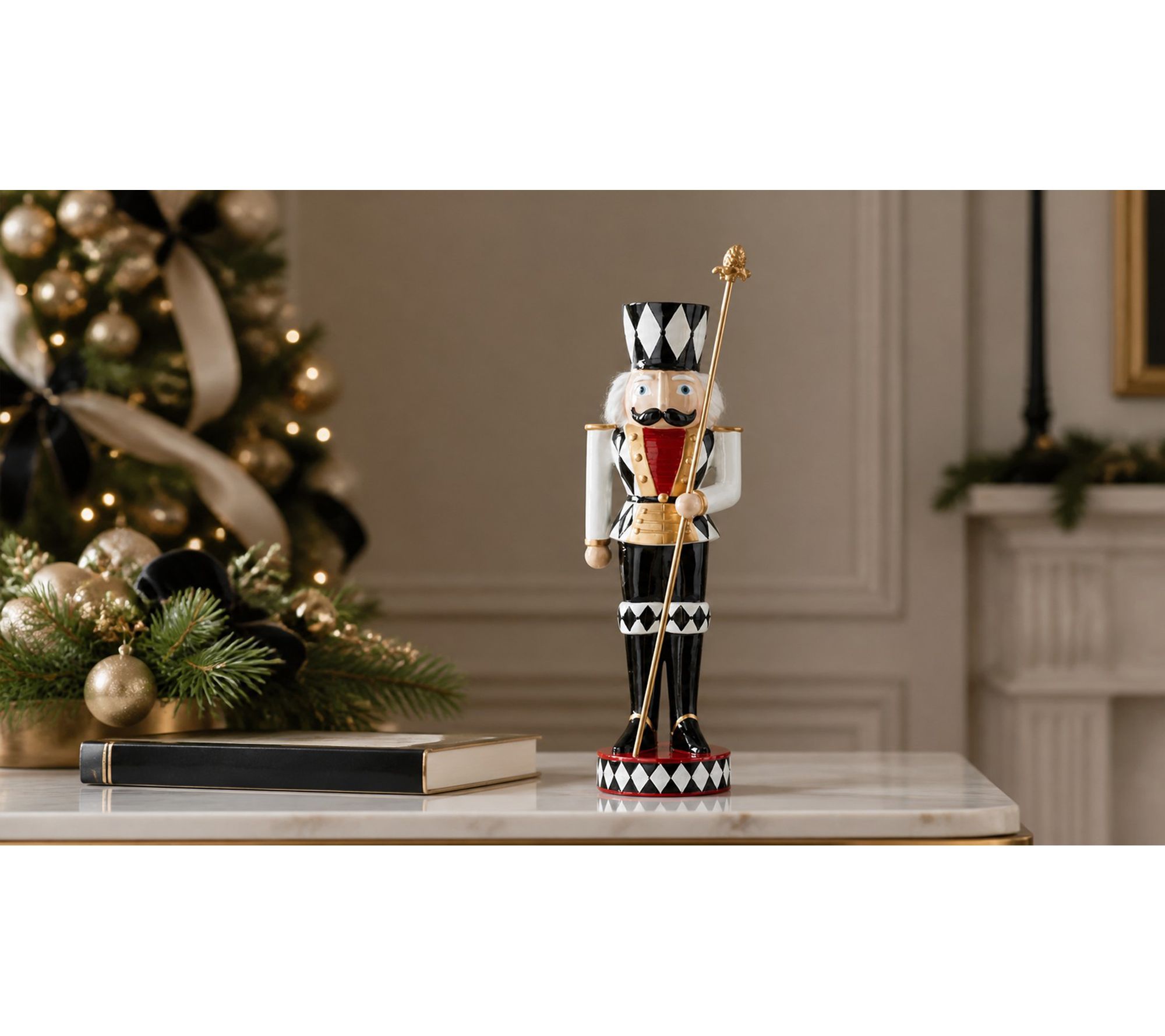 RC Home Decor -20" Harlequin Soldier Nutcracker w/Gold Staff