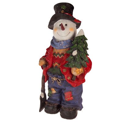 19" Fiber Optic Resin Snowman w/Christmas Tree and Shovel ...