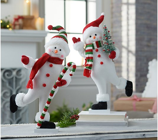 2-Piece Fabric Snowmen with Tree and Candy Cane by Valerie