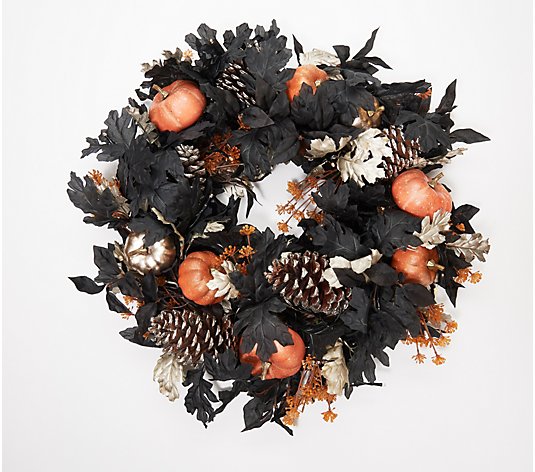 Martha Stewart 24" Lit Gilded Fall Pumpkin Wreath