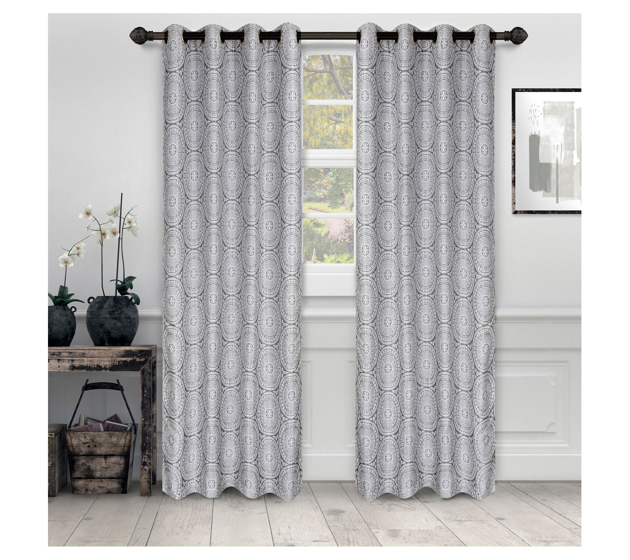 Superior Eminence Jacquard Grommet Curtain 2 Panels, 52 x 63