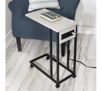 Honey-Can-Do C-Shaped Side Table with Outlet s & Wheels