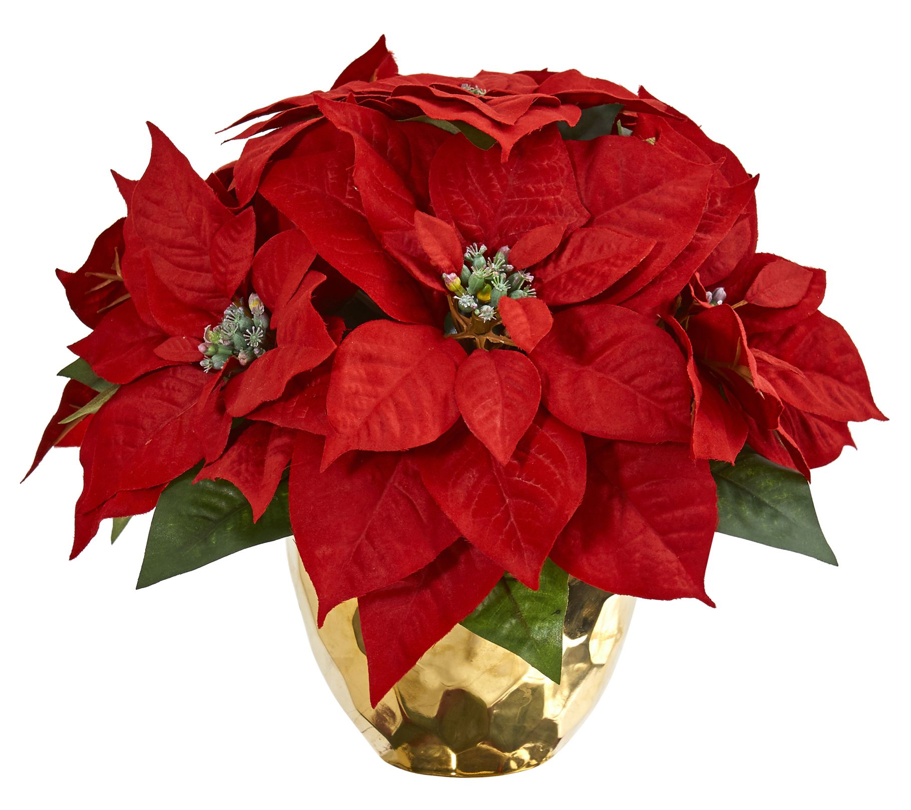 Nearly Natural Poinsettia Arra ngement in Gold en Vase