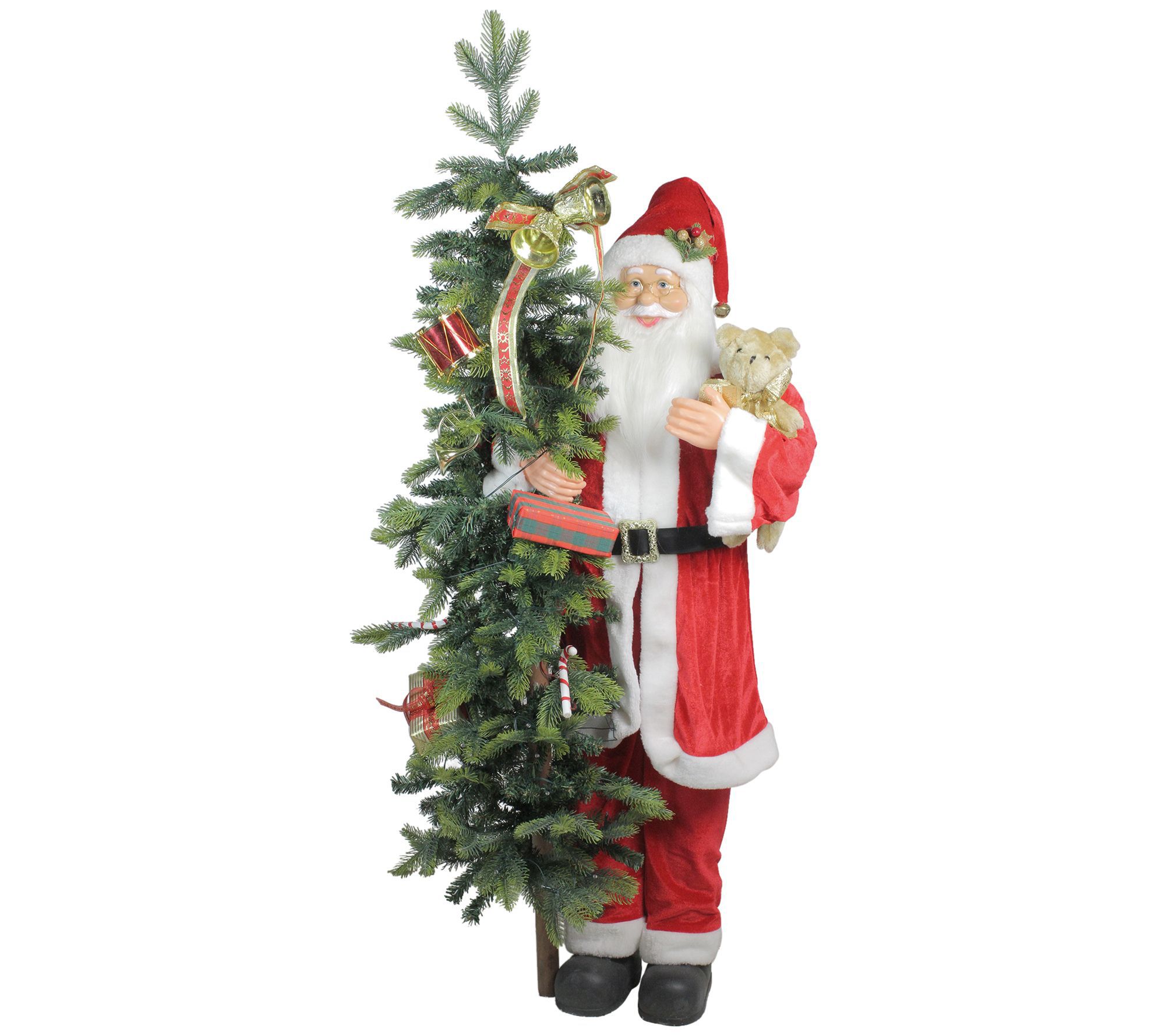 Northlight 50" Musical Santa Claus Figure w/ Tree & Teddy Bear