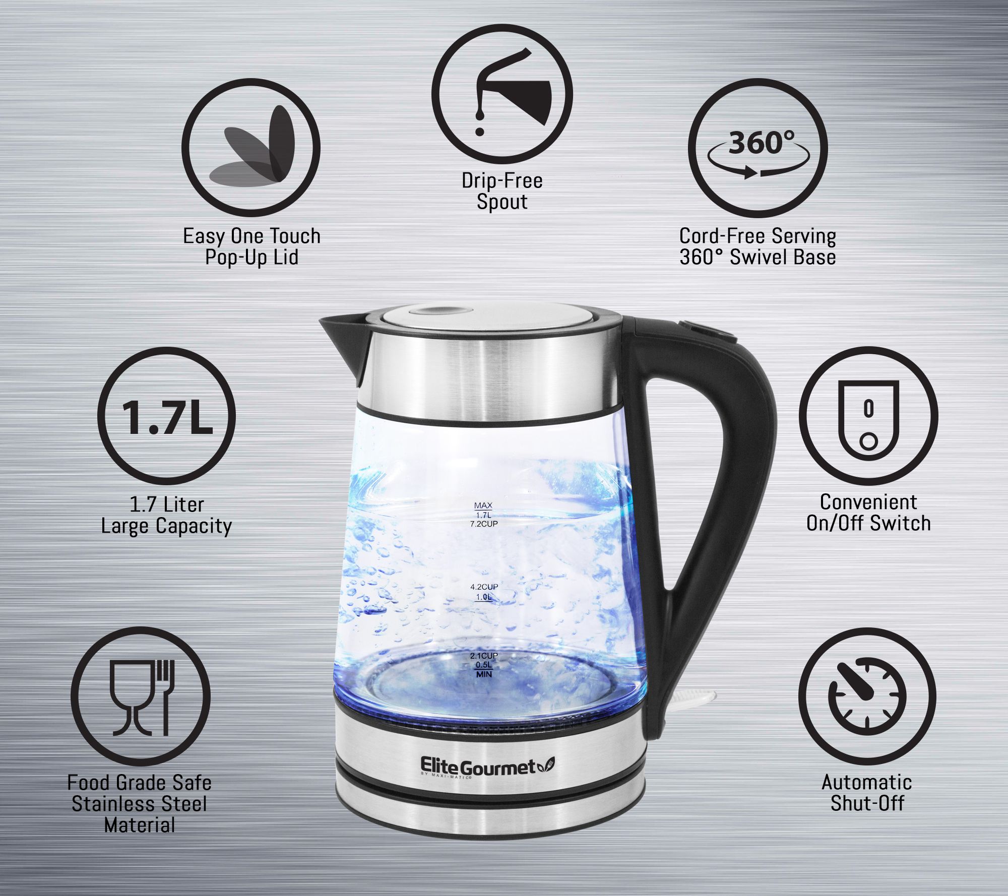 1.0L Cordless Tea Kettle White, Small Appliances: Maxi-Aids, Inc.