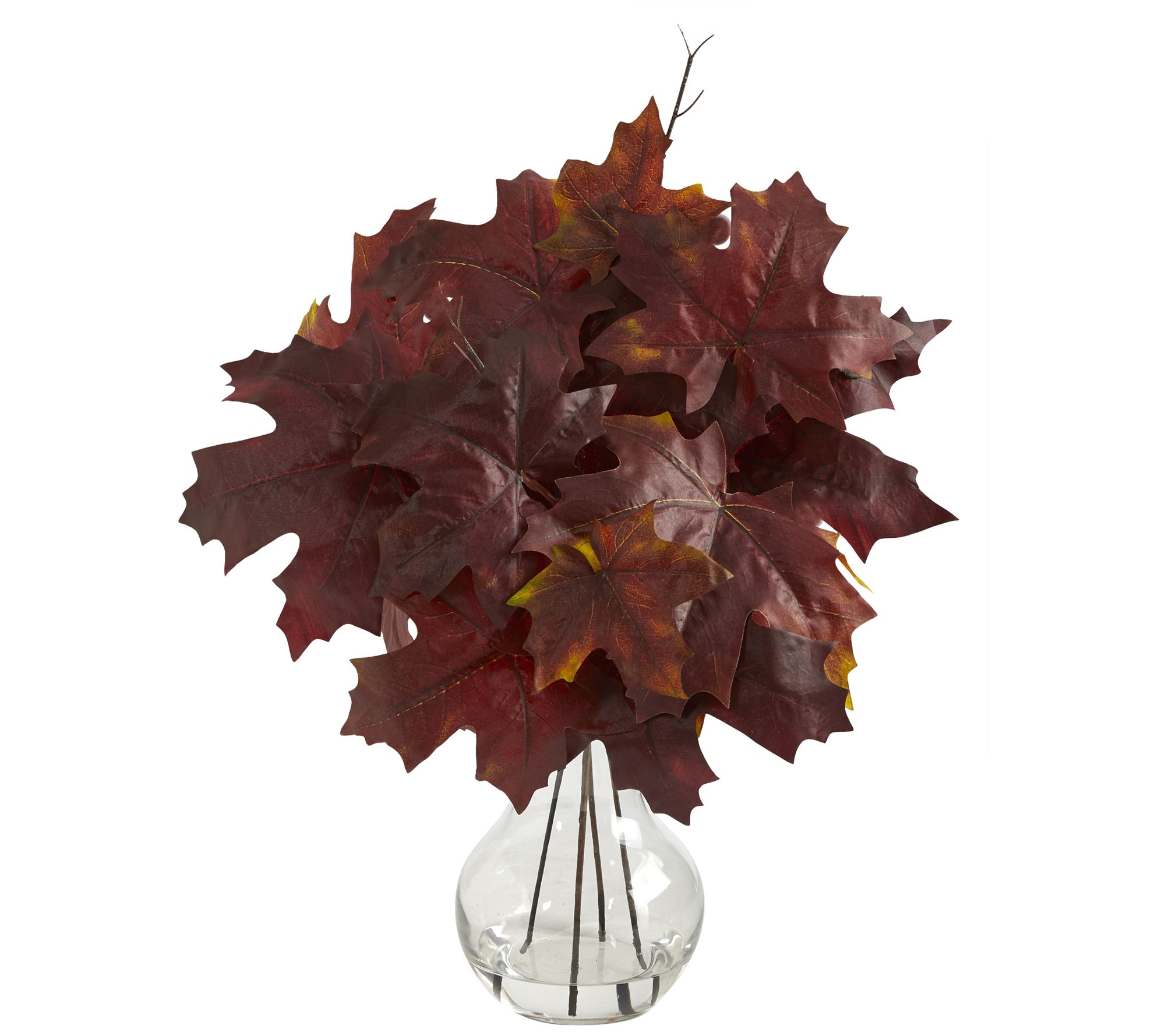 Nearly Natural 18" Autumn Maple Leaf Plant in Glass Planter