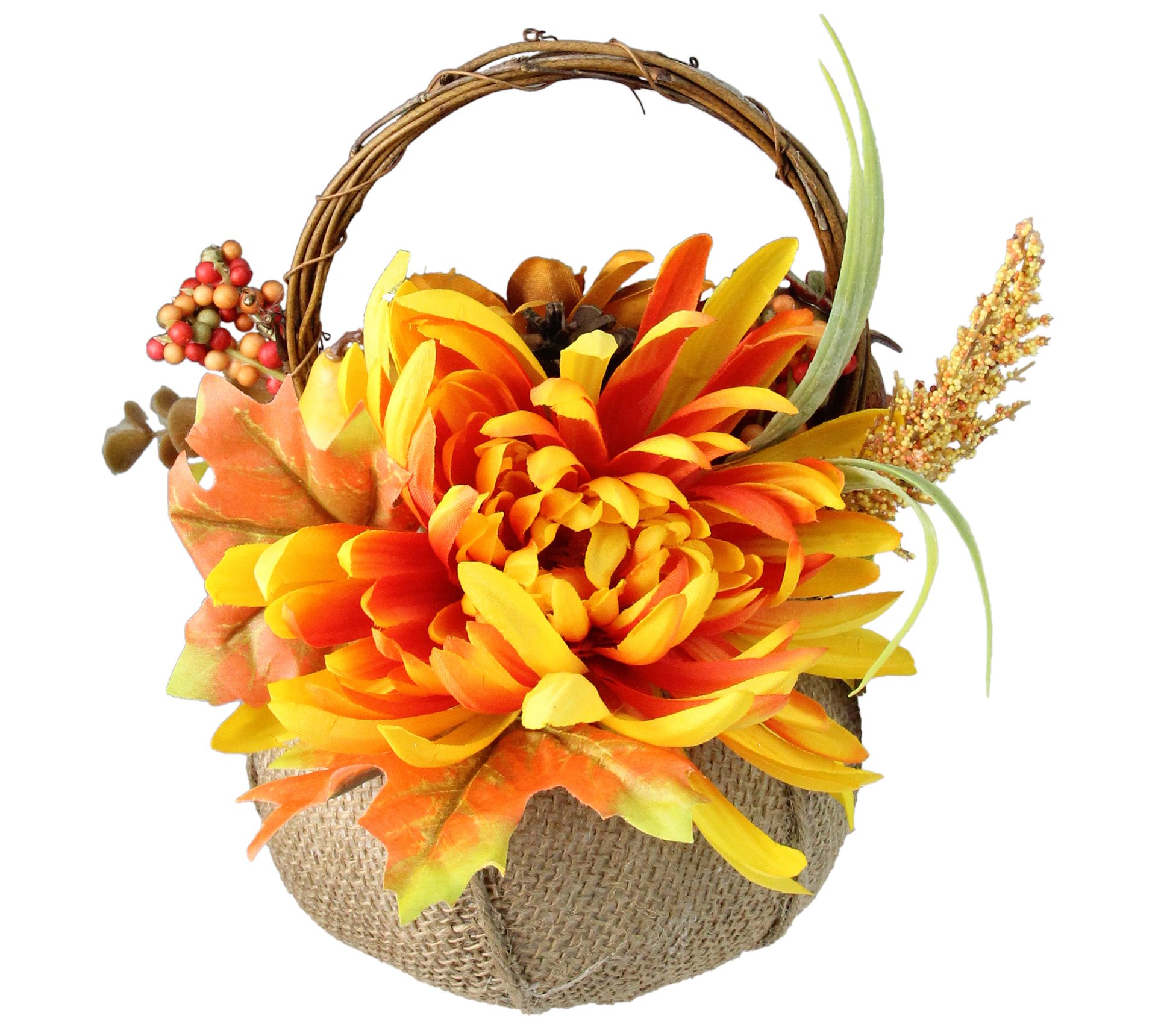 Northlight 9.5" Yellow Harvest Floral in Pumpki n Basket Decor