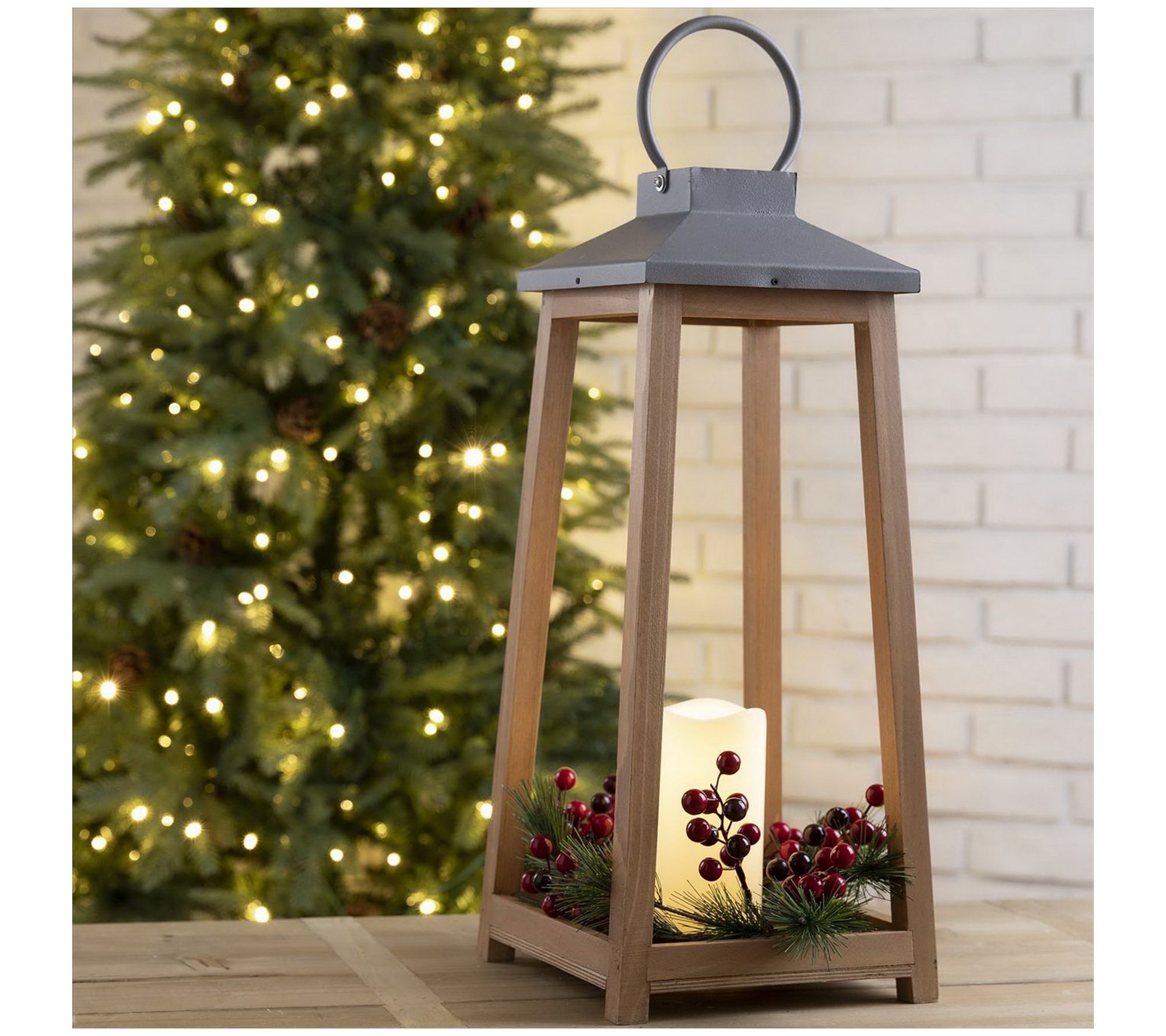 Glitzhome Seasonal Lantern with 3 Wreaths & Flameless Candle - QVC.com