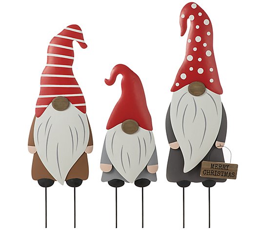 Glitzhome Have A Gnomey Christmas Family of 3 Yard Stakes