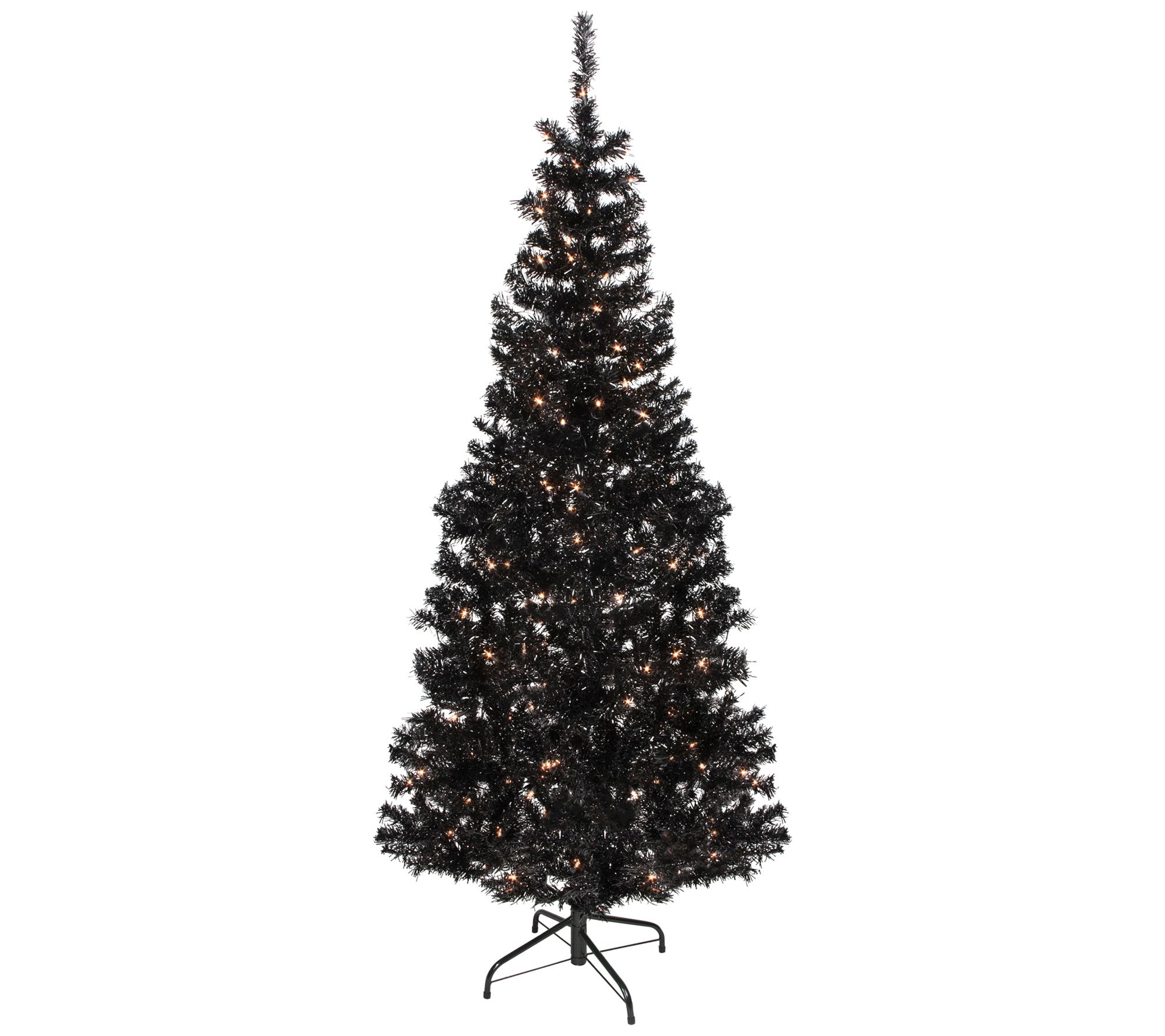 Northlight 6' Lit Black Tinsel Christmas Tree Cear Lights