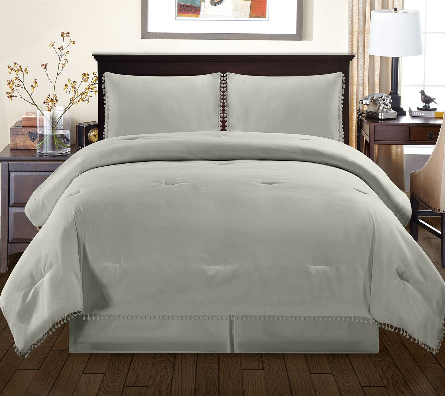 Superior Pom-Pom Fringe Comforter Set, Twin/Twin XL