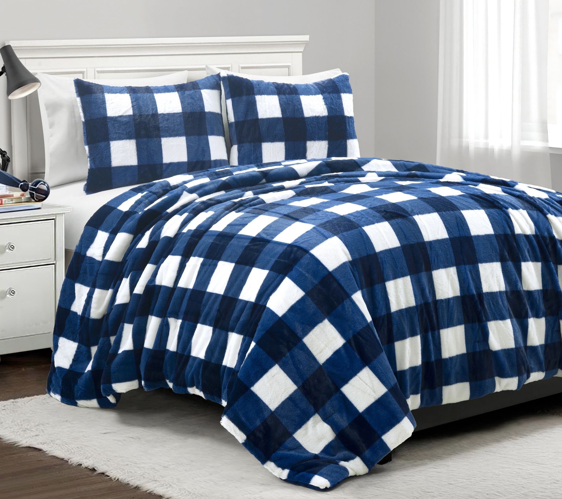Lush Decor Plaid Ultra Soft Faux Fur Comforter3Pc King