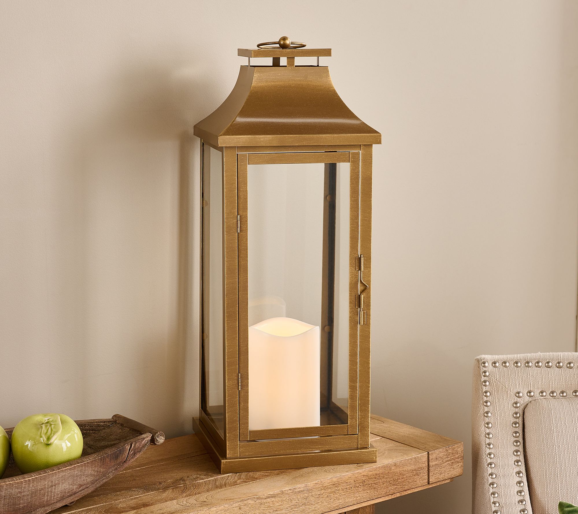 Small Rustic Brown Indoor/Outdoor FireGlow Hurricane Lantern with