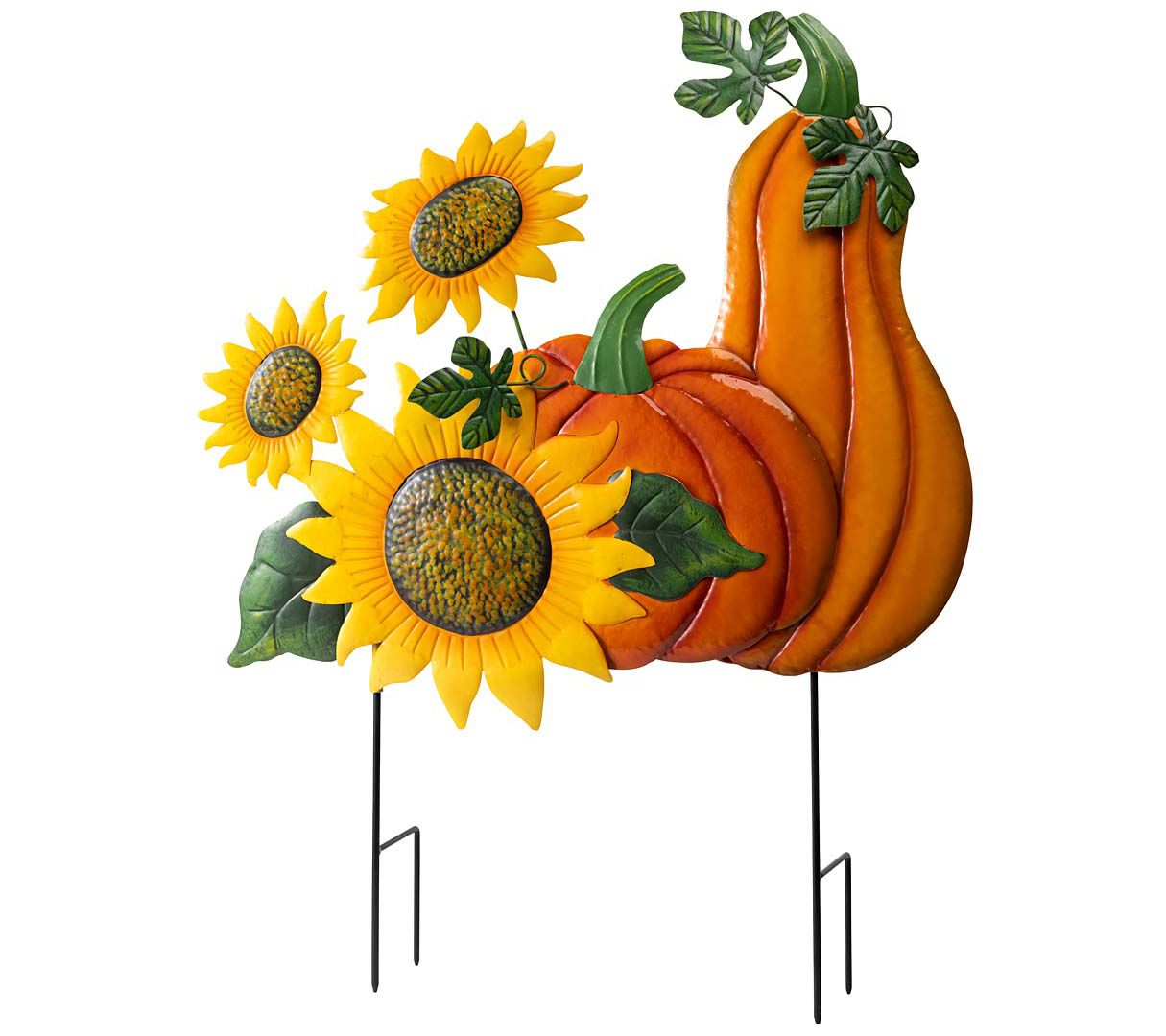 Evergreen S/2 Embossed Pumpkin & Sunflower Stak es