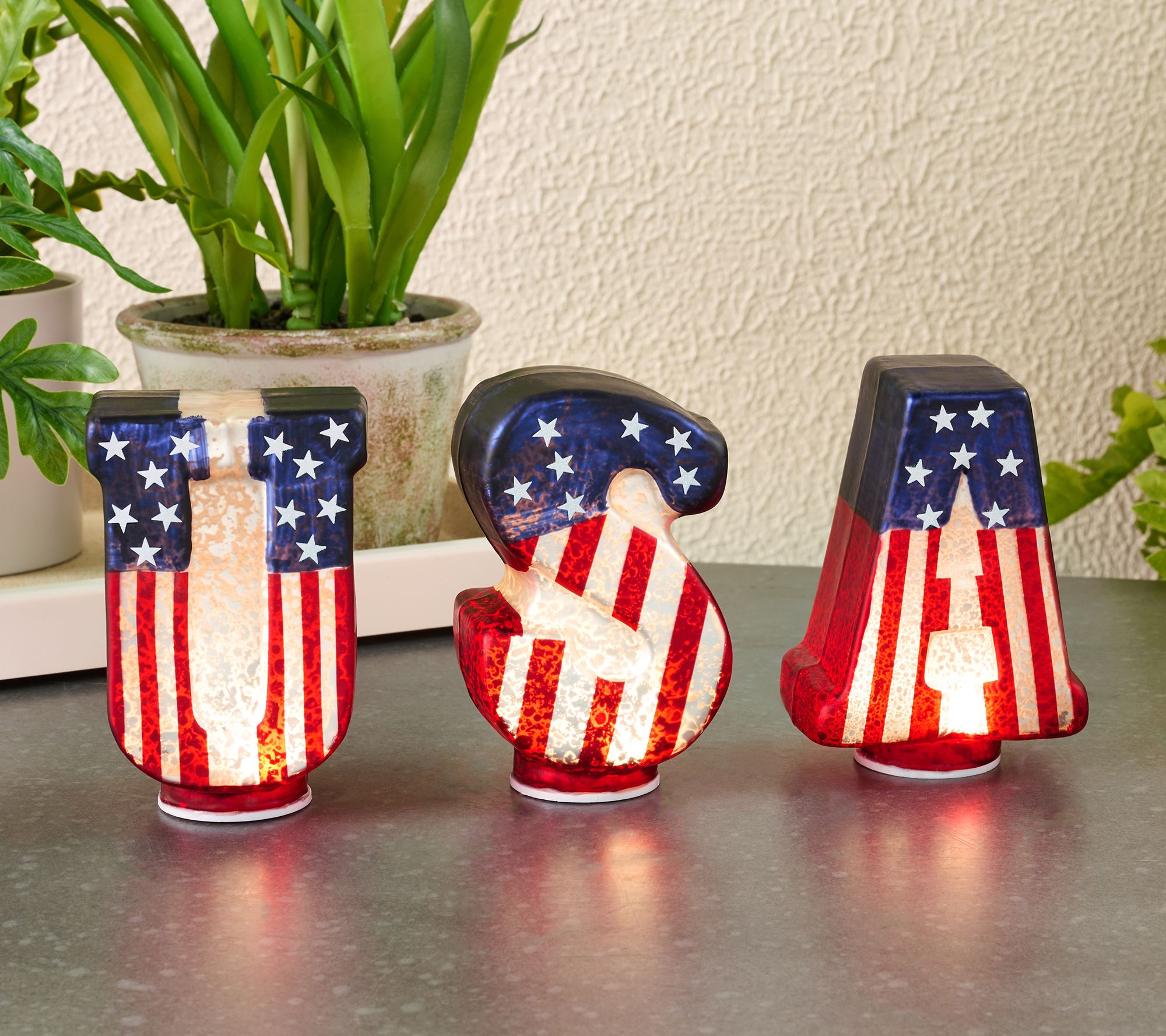 Set of 3 Illuminated Mercury Glass U.S.A Letters by Valerie