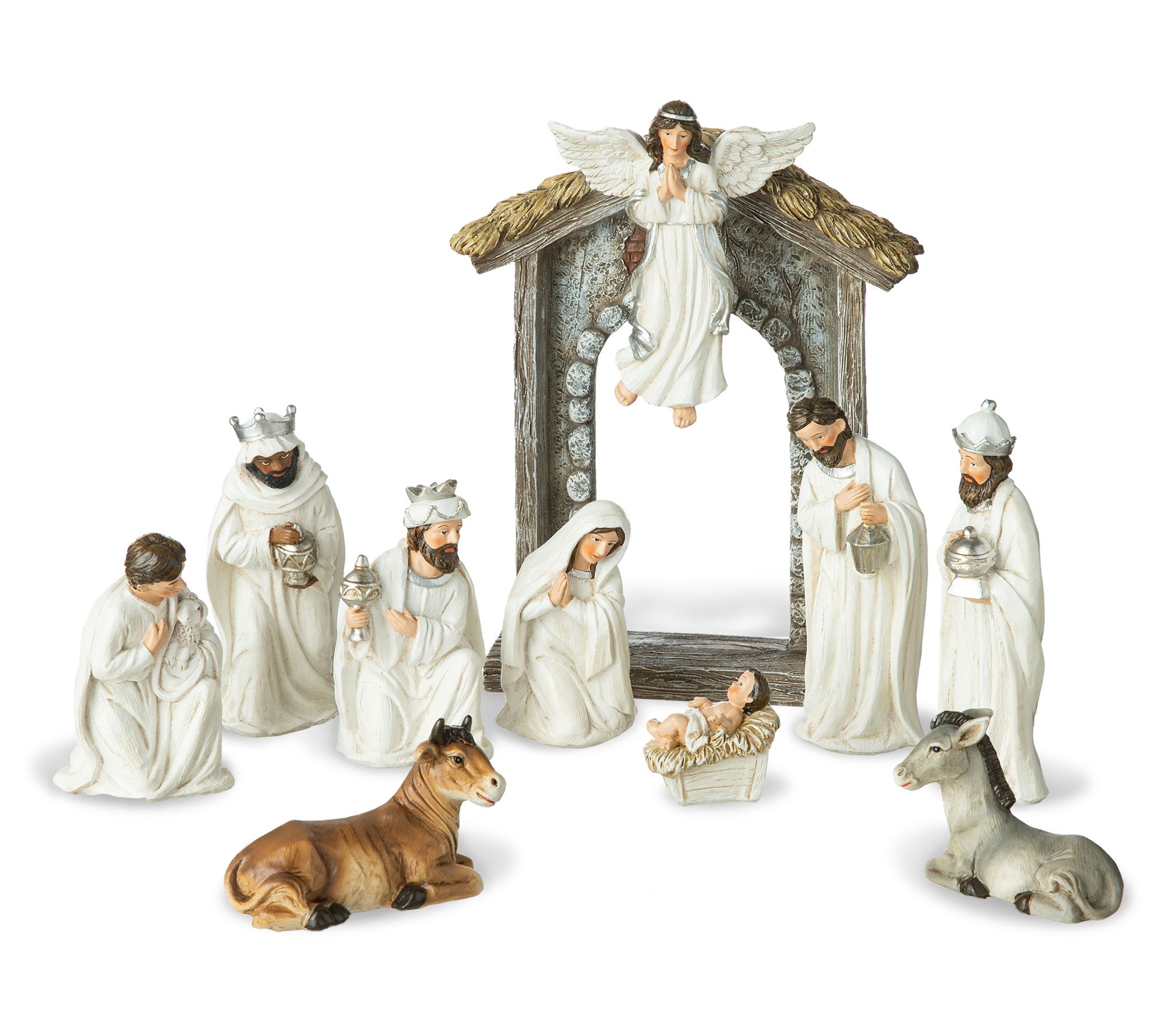 Glitzhome 11pc Ivory Resin Nativity Figurine Se t
