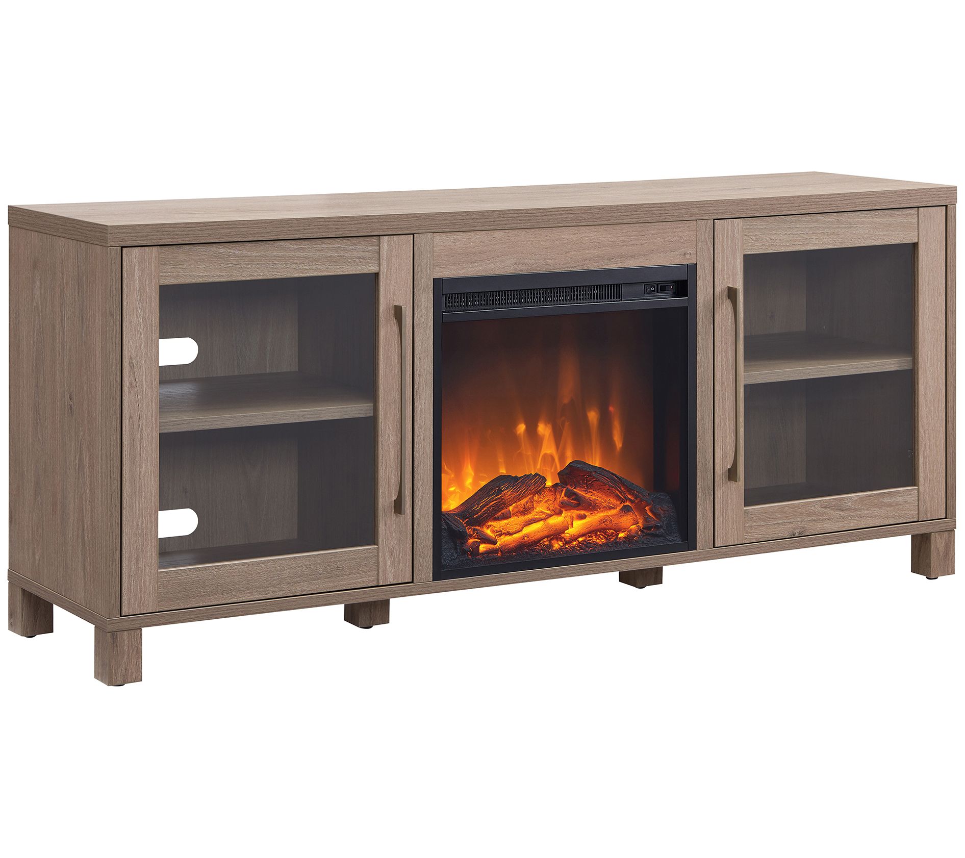 Hudson & Canal Quincy 65" TV Stand with Log Fireplace