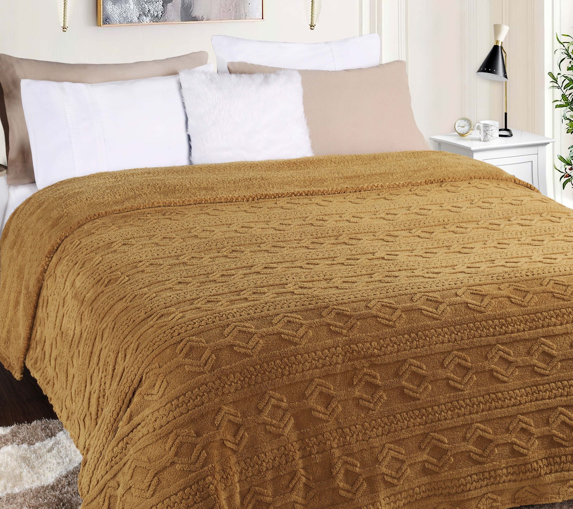 Superior Boho Knit Jacquard Fleece Fluffy Blanket - Twin