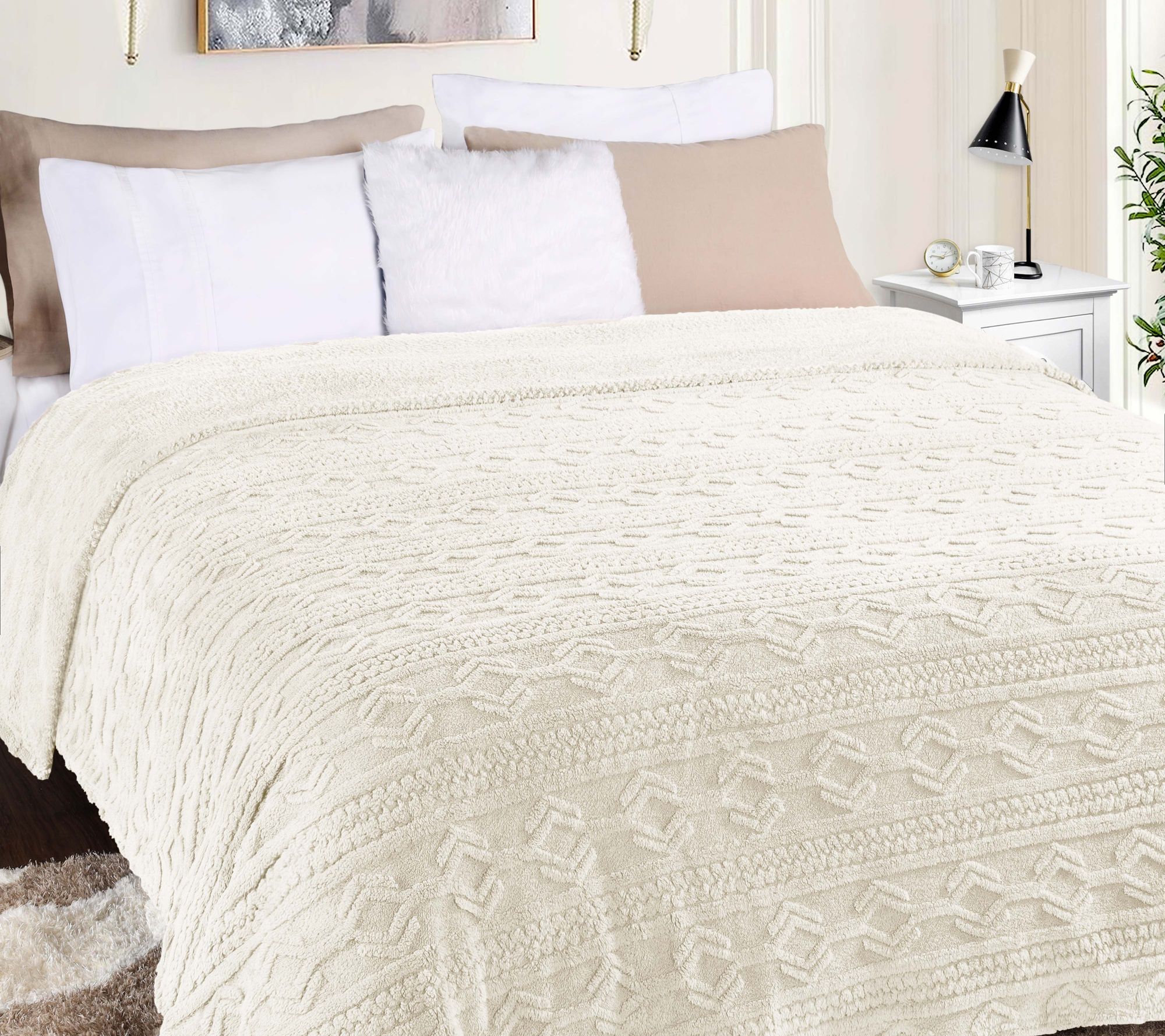 Superior Boho Knit Jacquard Fleece Fluffy Blanket - Twin