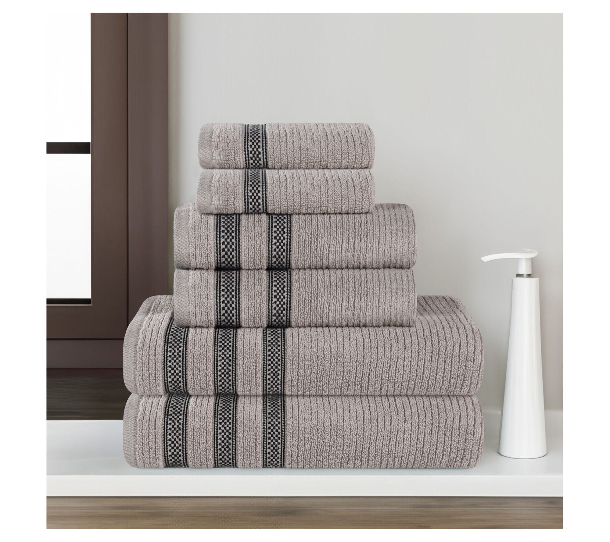 Superior 6pc Soft Zero Twist Cotton Ribbed Plush Towel Set