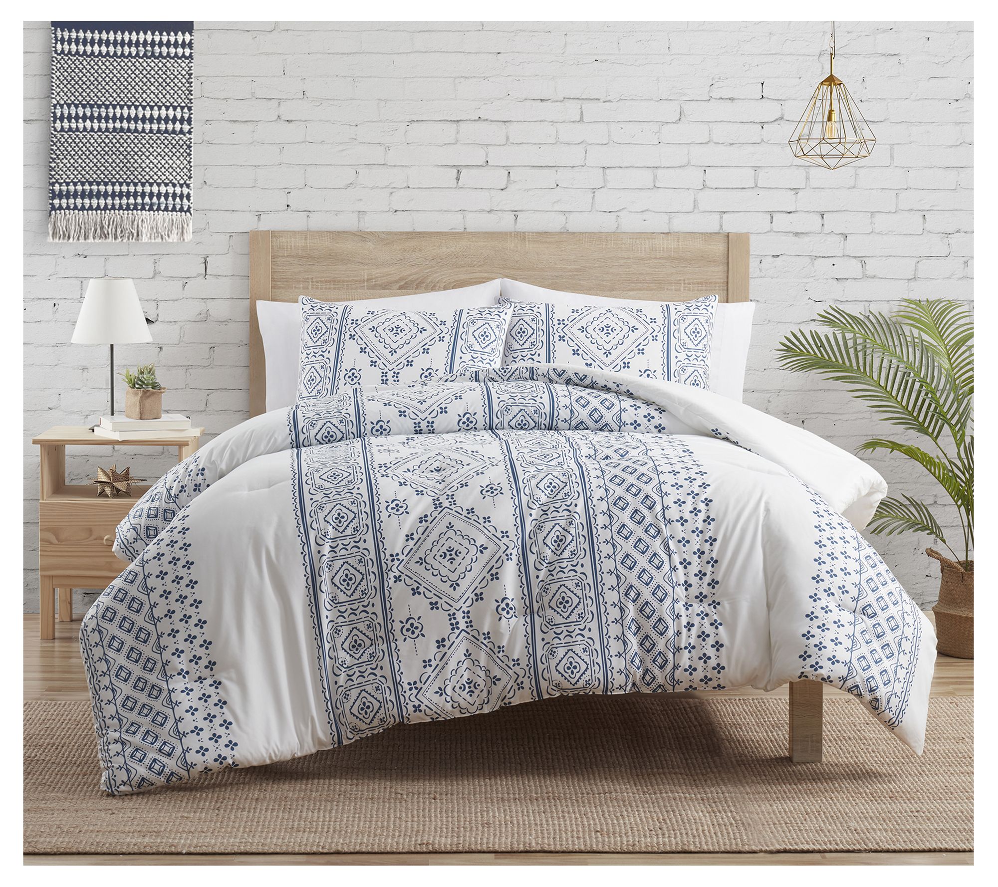 Indigo Ink White Denim Geometric Stripe Comfortr Set- King