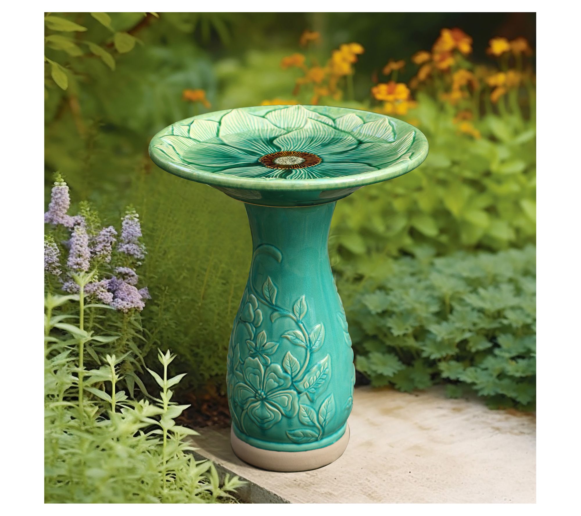 LuxenHome Aqua Glazed Flower Ceramic 22