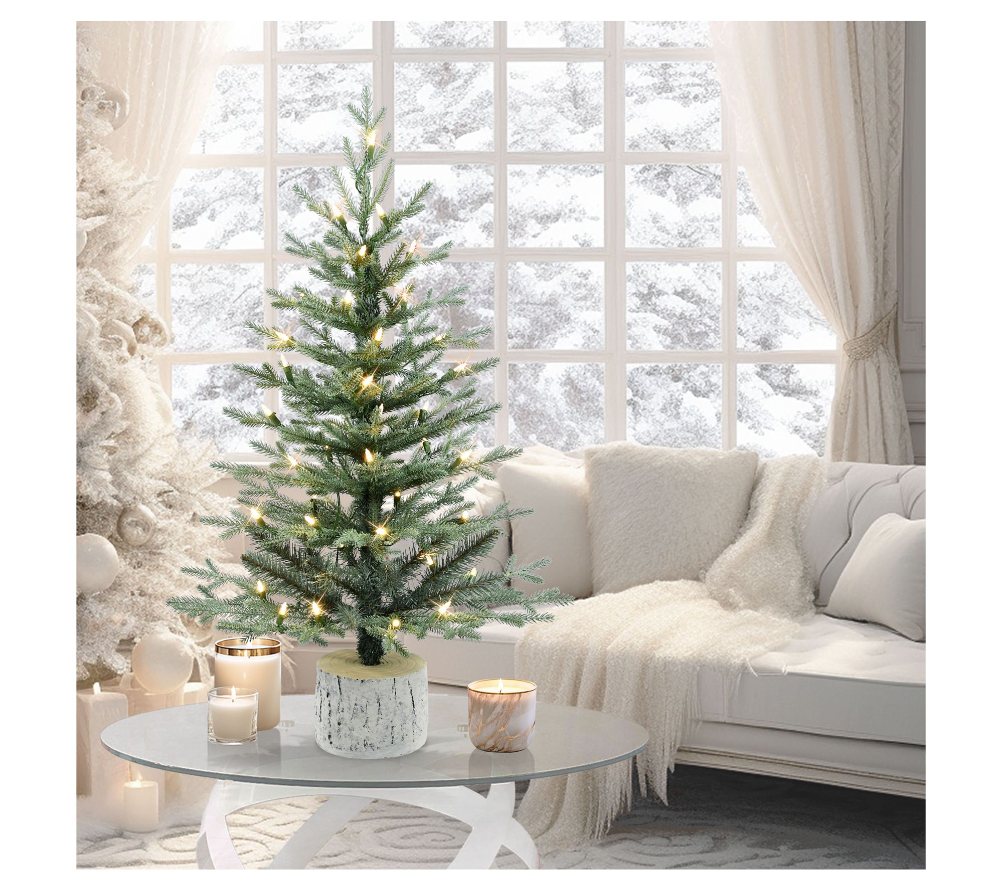 Puleo International 3ft Pre-Lit Potted Blue Arctic Fir Tree