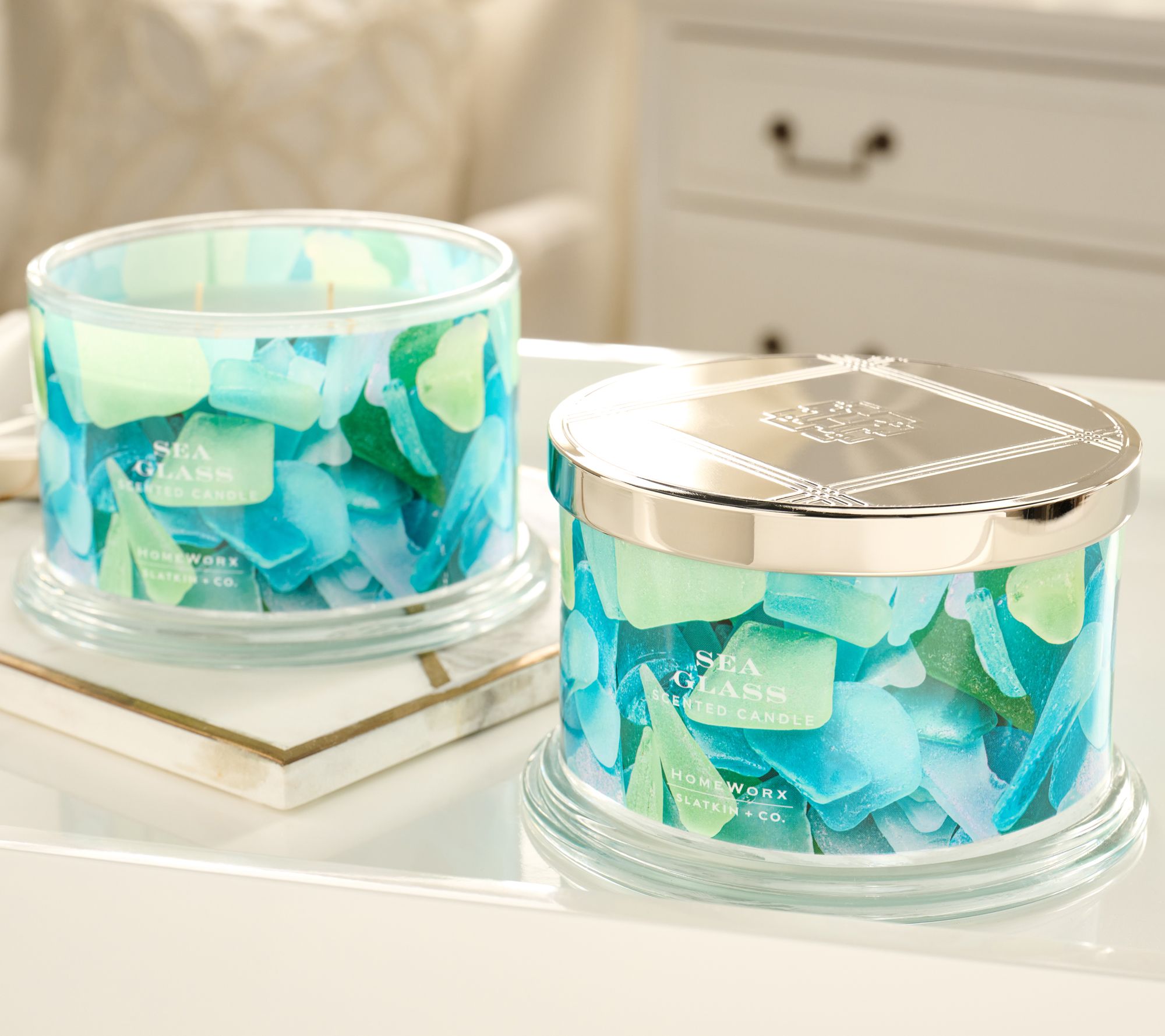 HomeWorx by Slatkin & Co. S/2 18oz Candles - Sea Glass