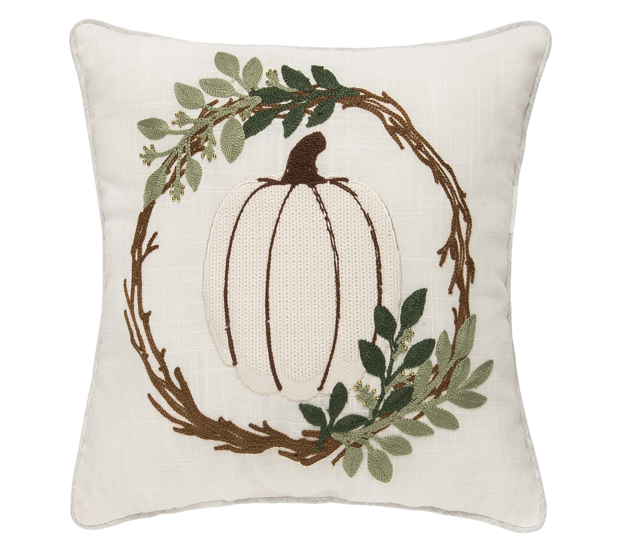 White Pumpkin Wreath Pillow by Valerie