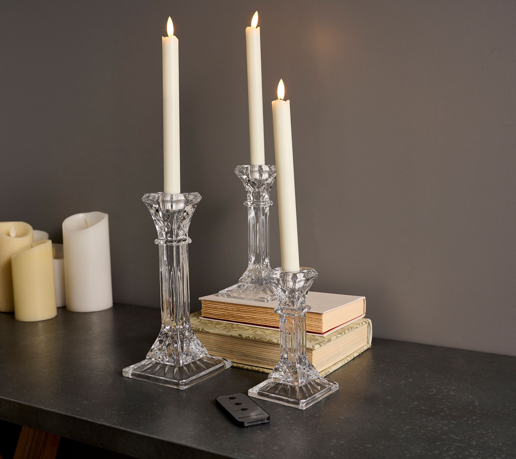 Hotel du Cobb Set of 3 Glass Candle Holders with Candles by Dennis Basso