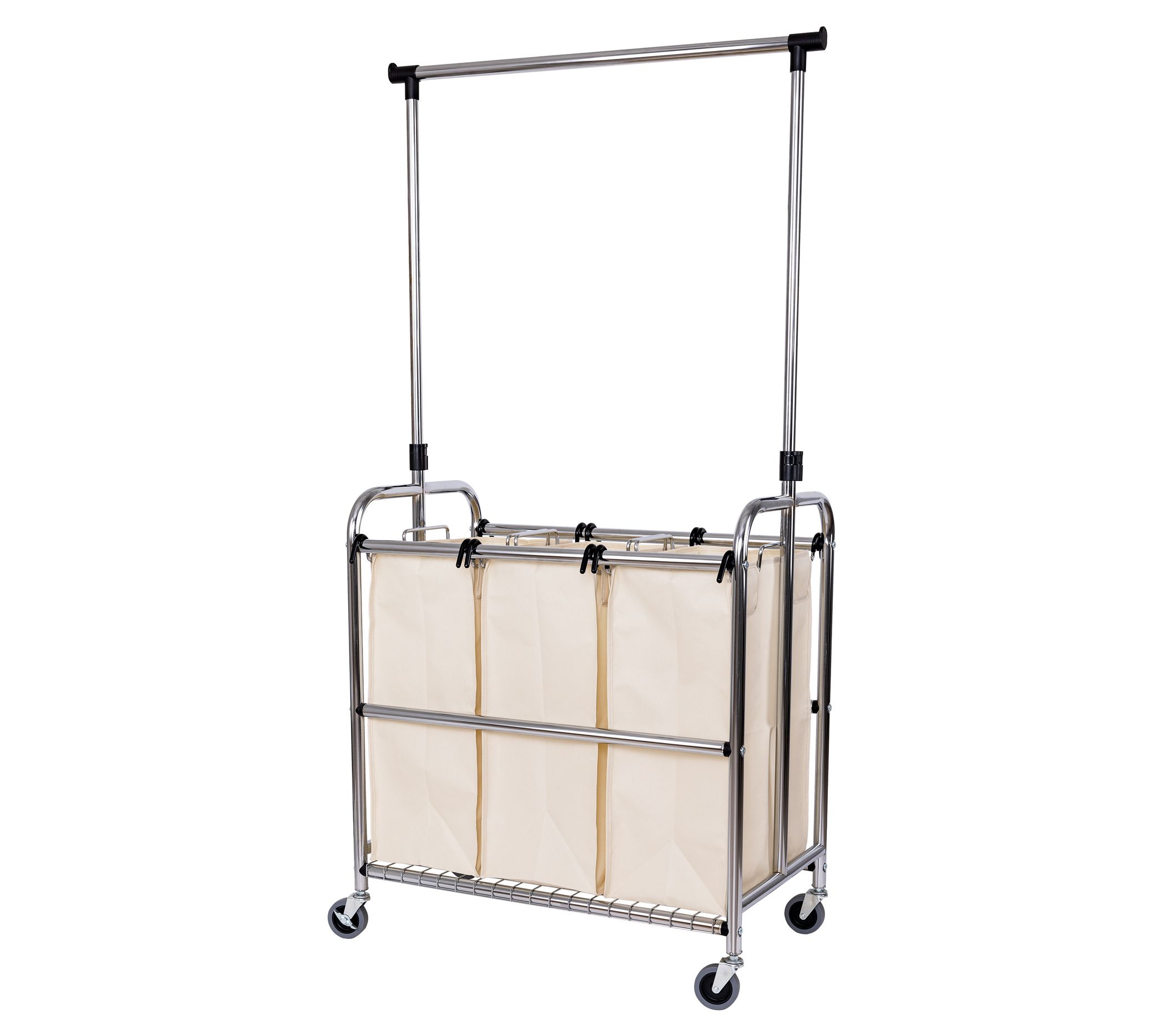 Seville Classics 3-Bag Steel Laundry Sorter w/ Hanging Bar