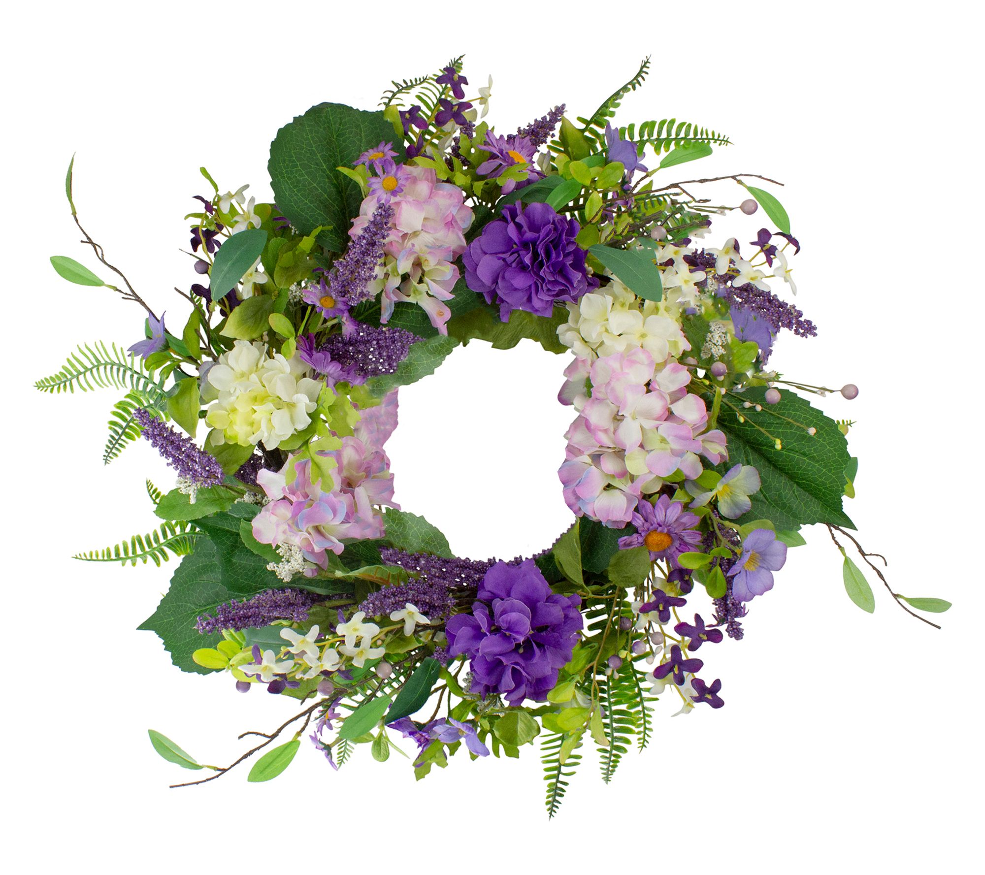 Northlight Hydrangea and Foliage Spring FloralTwig Wreath