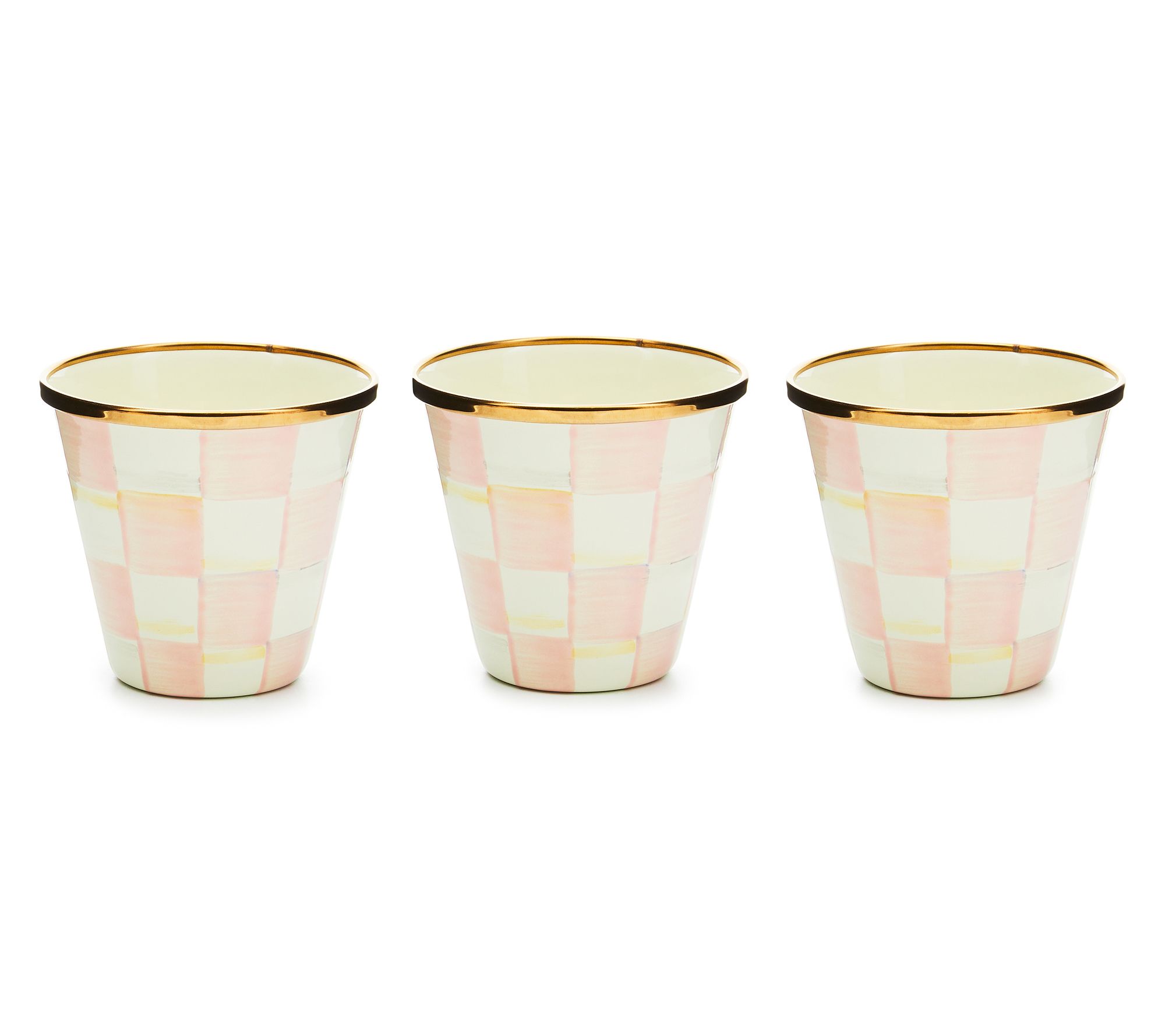 MacKenzie-Childs Set of 3 Rosy Check Herb Pots