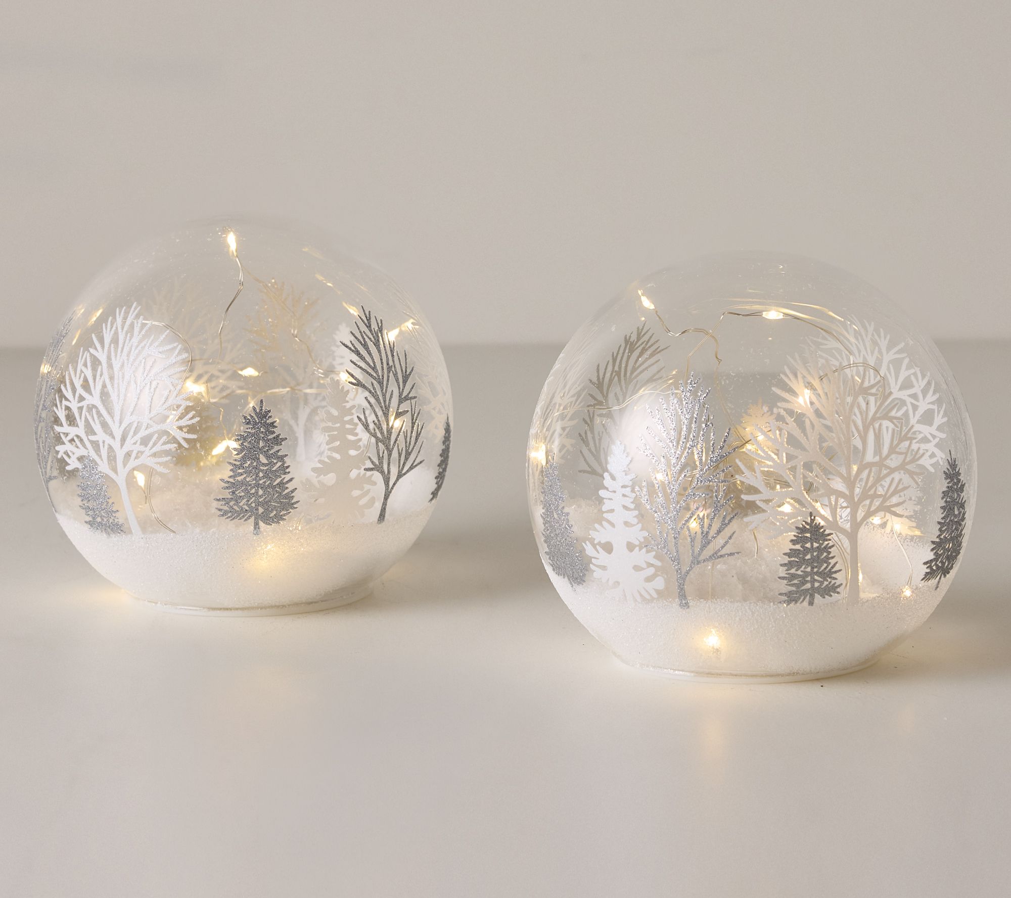 Set of 2 (6") Illuminated Snowy Winter Spheres by Valerie
