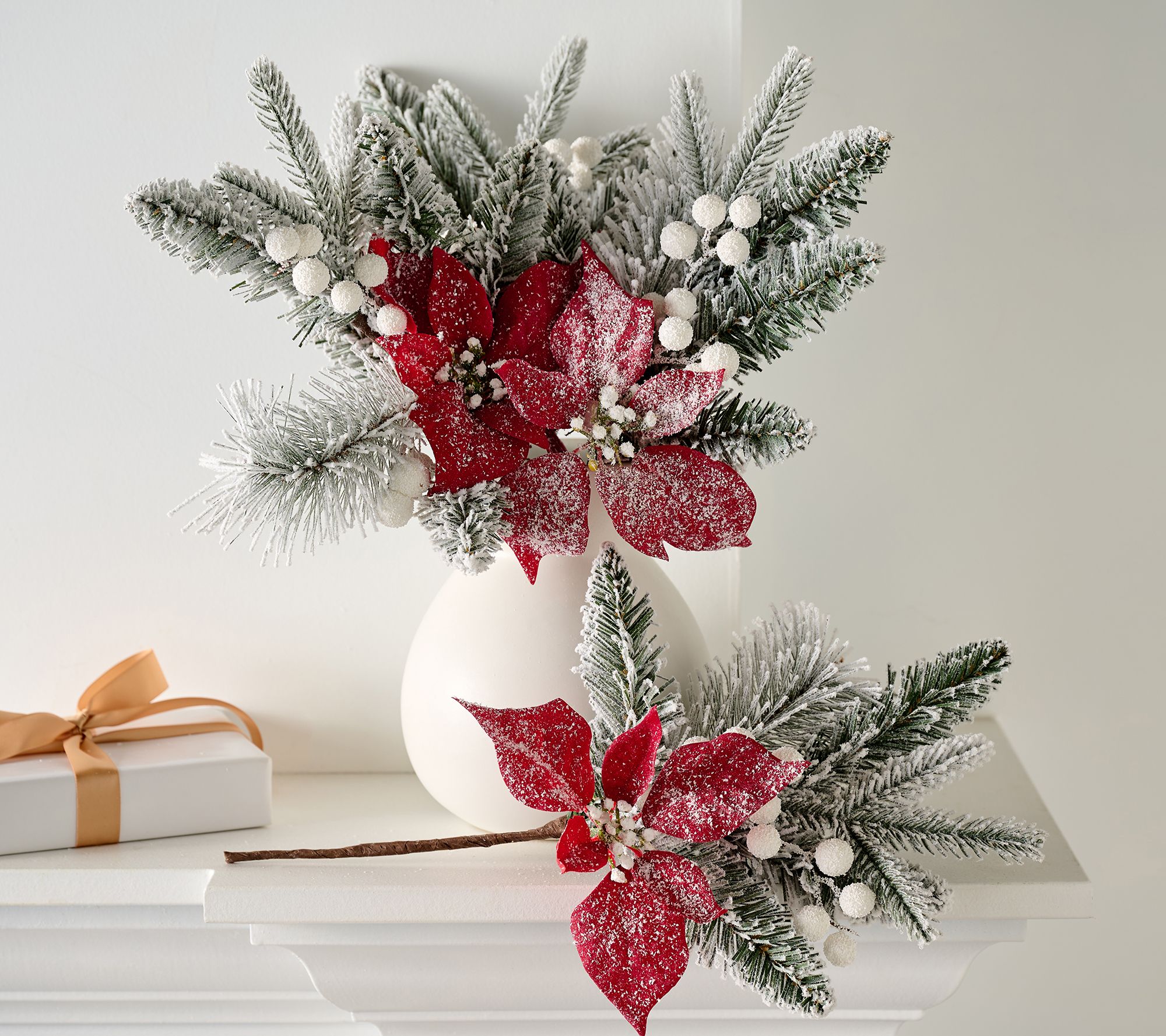 "As Is" Set of 4 Flocked Poinsettia Picks by Valerie