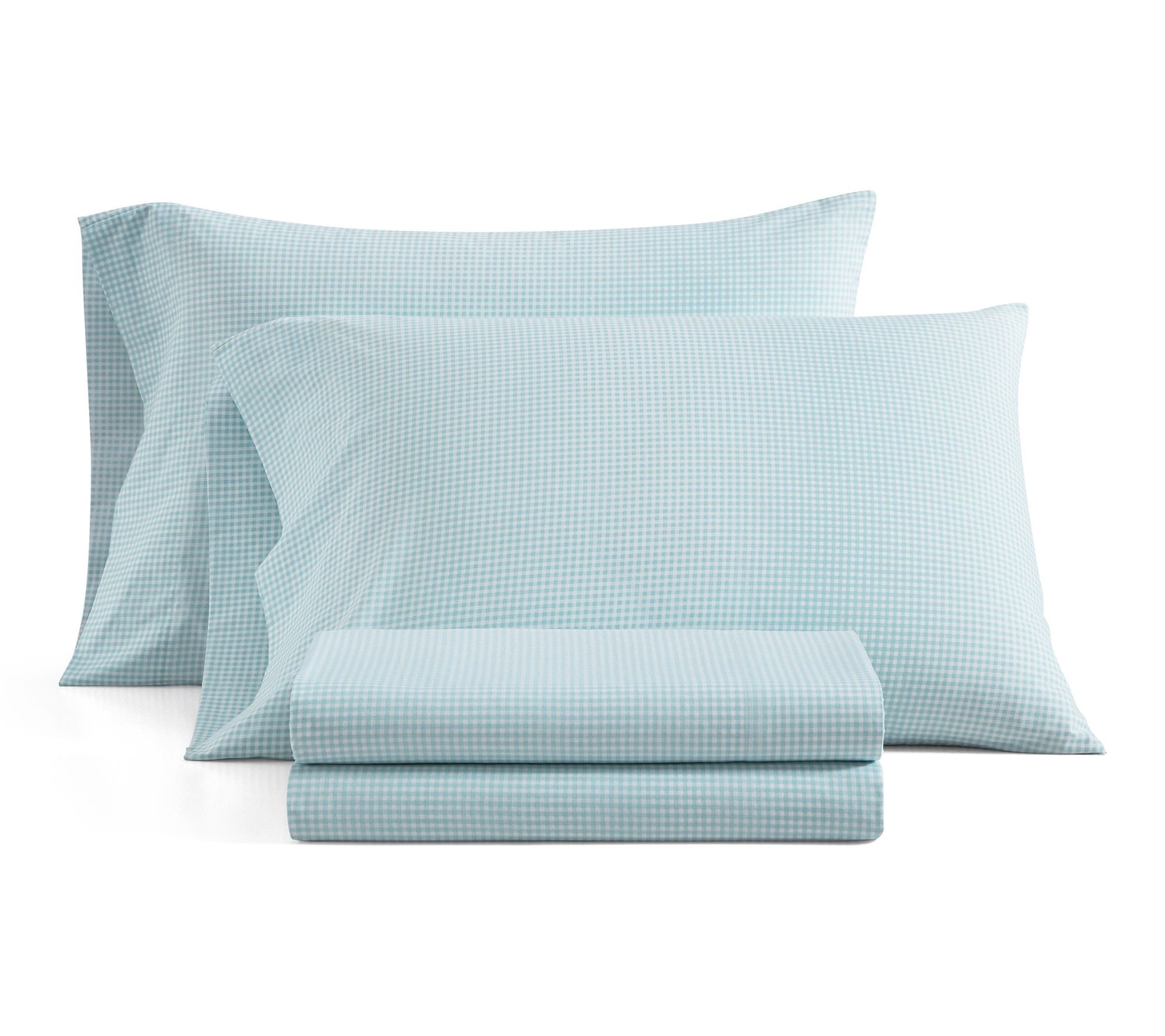 Martha Stewart Gingham White/Blue Cotton Full Sheet Set
