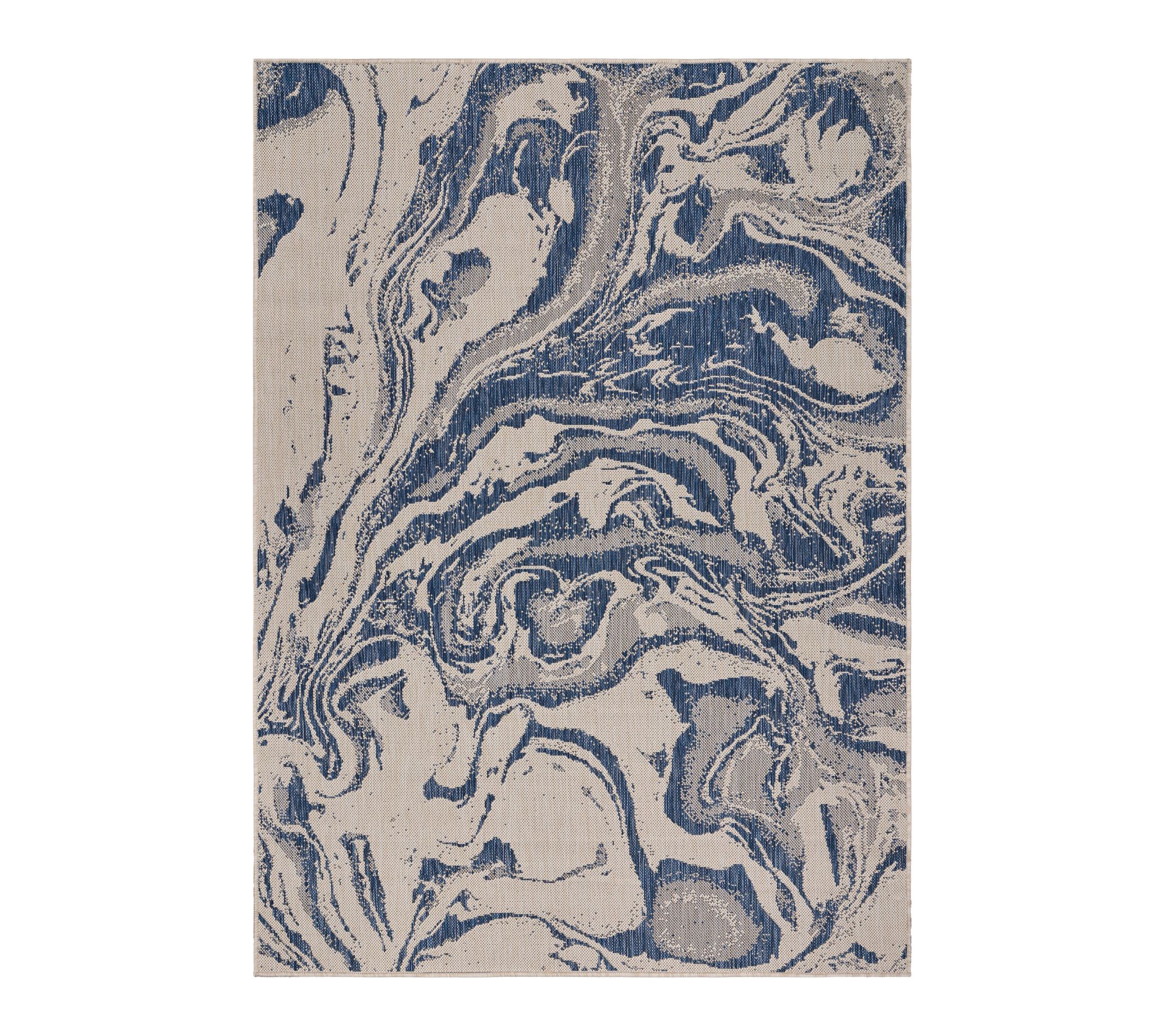 Ox Bay White/Navy Abstract Nautical Outdoor Area Rug, 5' x 7'