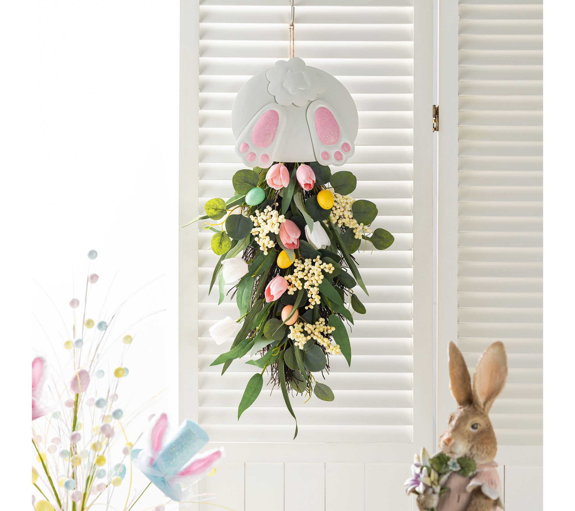 Glitzhome 26"H Easter Metal Bunny & Tulip Teardrop Wall Decor