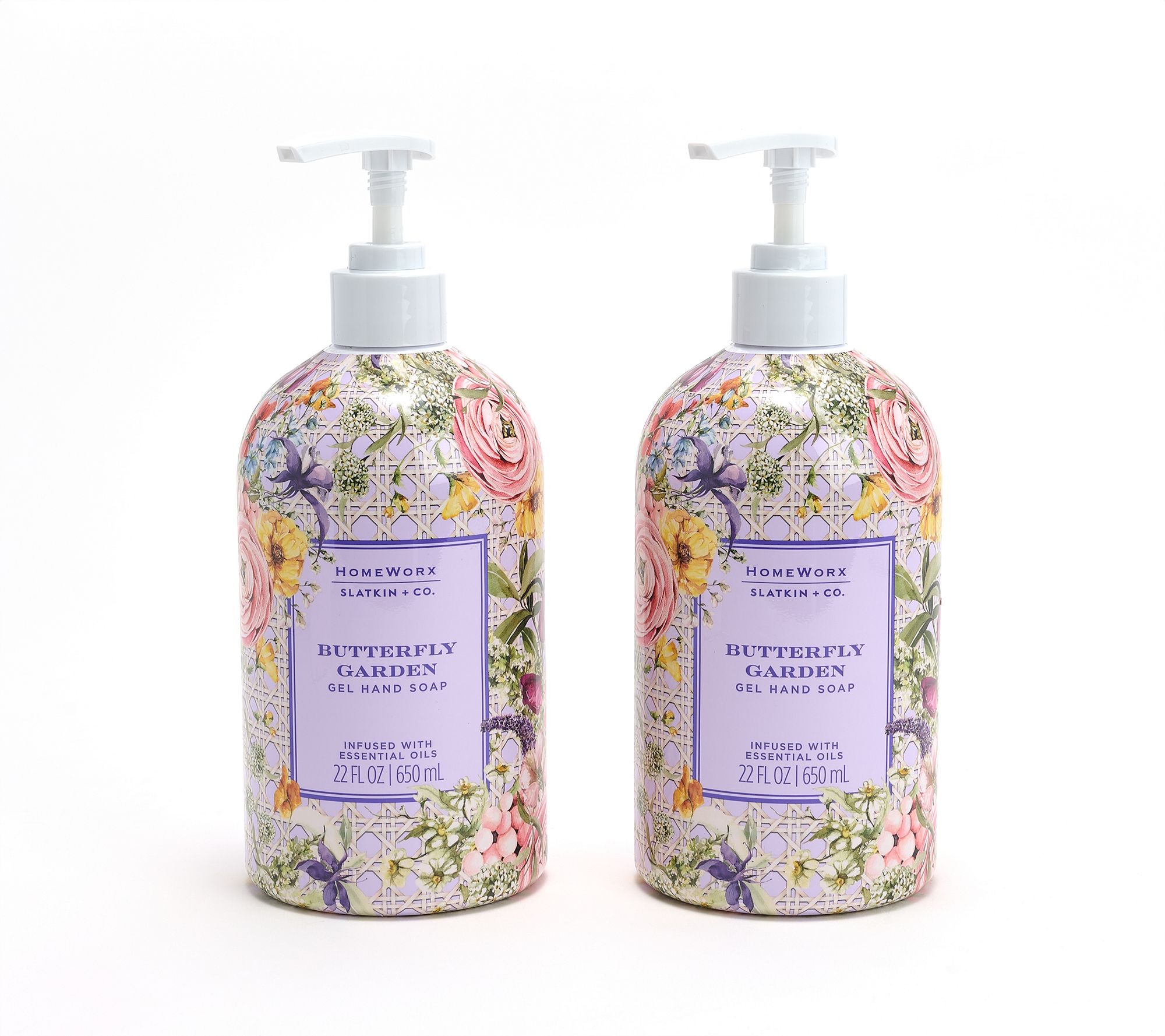 HomeWorx by Slatkin + Co. S/2 22oz Butter -fly Garden Gel Hand Soap