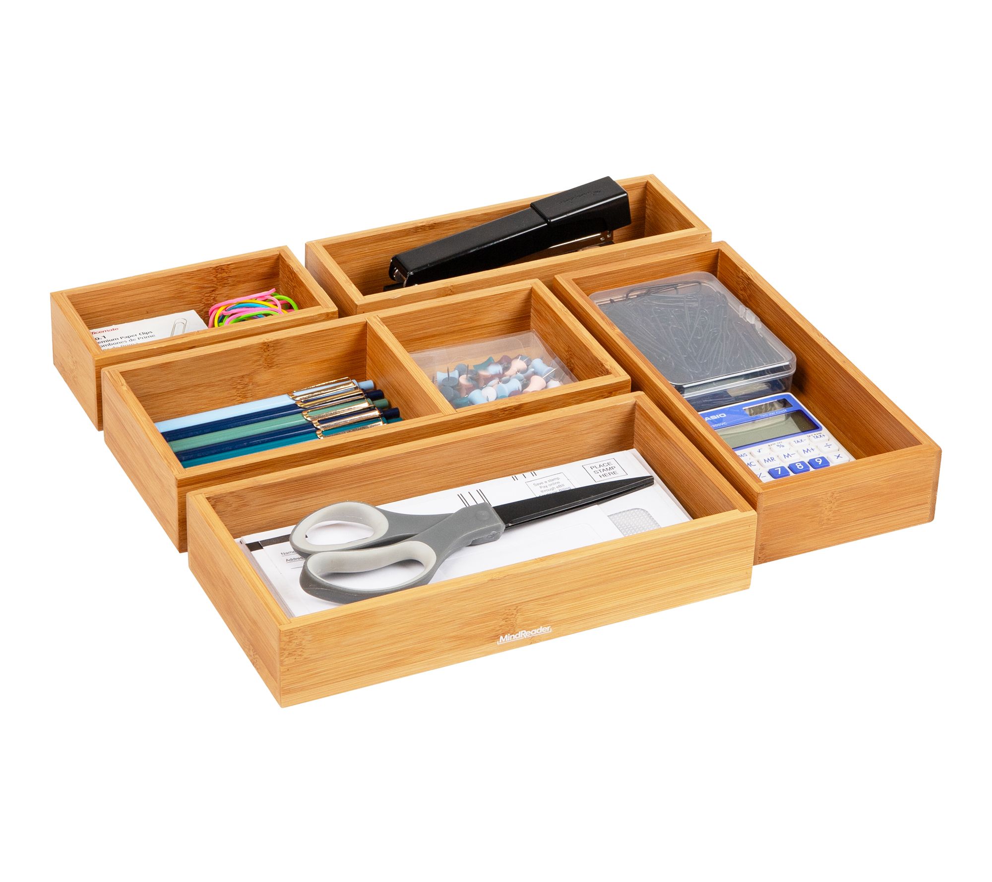 Mind Reader 5-Piece Bamboo Drawer Organizer Set, Brown