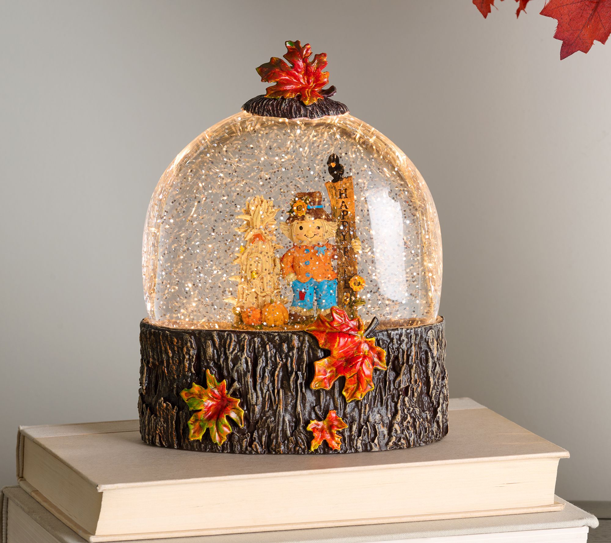 Illuminated Glitter Dome with Tree Trunk Base by Valerie
