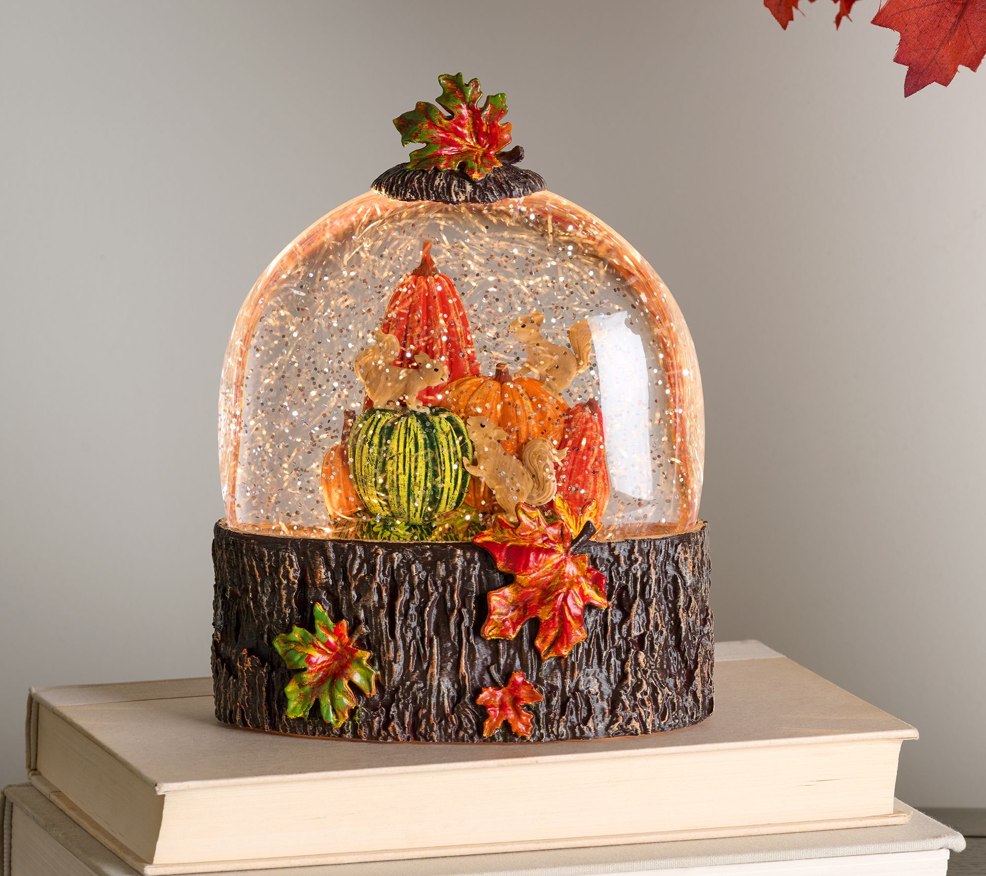 Illuminated Glitter Dome with Tree Trunk Base by Valerie
